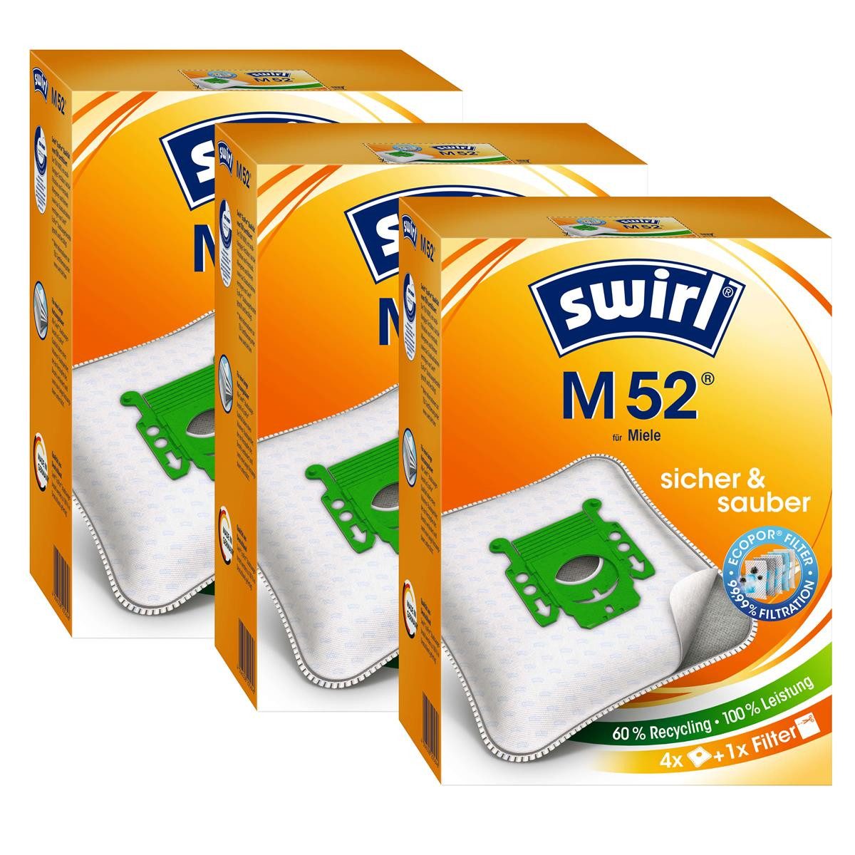Swirl Staubsaugerbeutel 3 x Swirl Staubsaugerbeutel M 52 MicroPor Staubbeutel Microvlies
