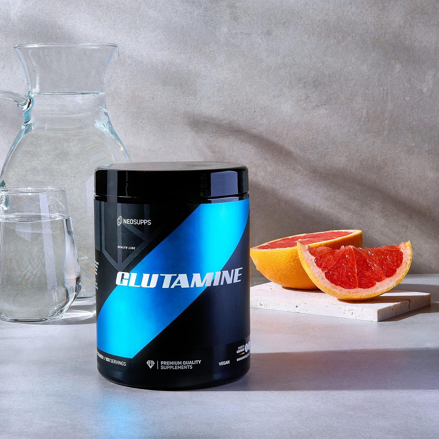 Neosupps L-Glutamin Pulver, Geschmacksneutral, Post Workout, Vegan & 100% Rein Pulver, Pures L-Glutamine Hochdosiert & ohne Zusatzstoffe, Made in Germany
