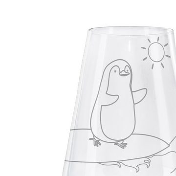 Mr. & Mrs. Panda Weißweinglas Pinguin Surfer - Transparent - Geschenk, Hawaii, surfen, Wellen reite, Premium Glas, Alltagstauglich & robust