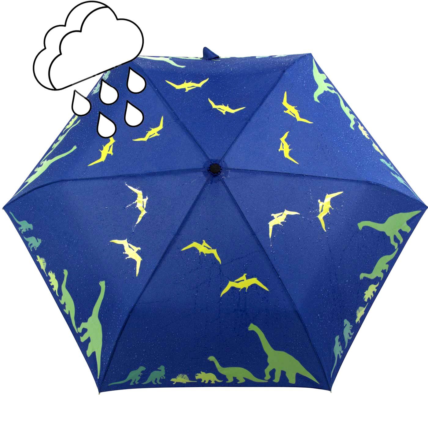 Dinosaurier Mini iX-brella Nässe Farbänderung Wet iX-brella bei Print - Motiv, mit Kinderschirm Taschenregenschirm
