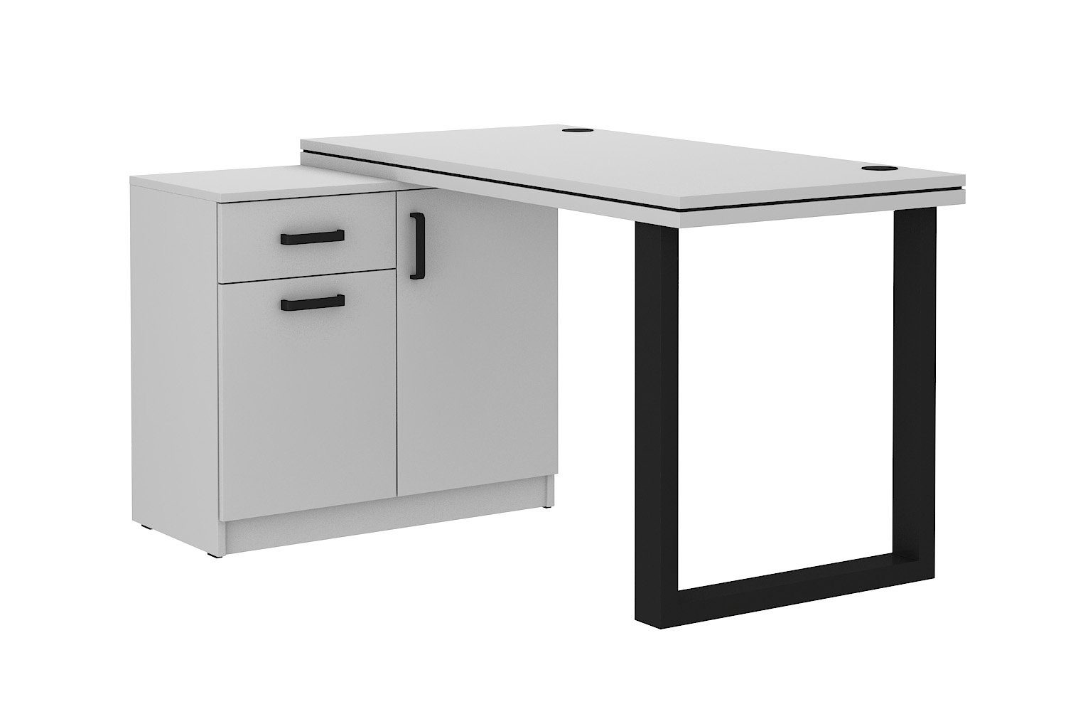 Furnix Schreibtisch mit Kufenbein und Kommode Büromöbel MOLUKI 140, B138 x T67 x H78,1 cm Hellgrau