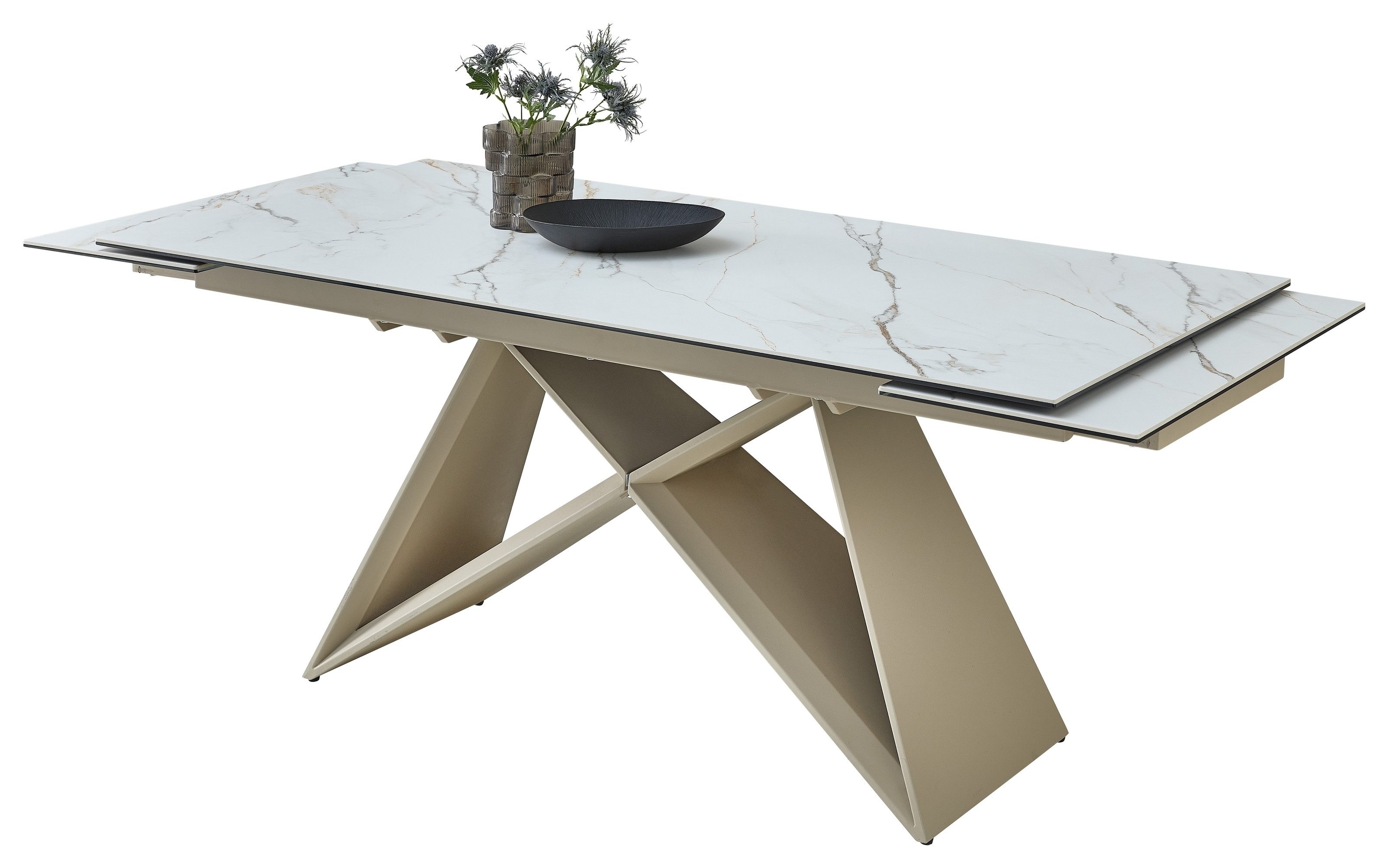 PREISBRECHER Kulissen-Esstisch Jamiro, ausziehbar bis 260cm, weiß, beige - 180/260x76x90 (BxHxT)