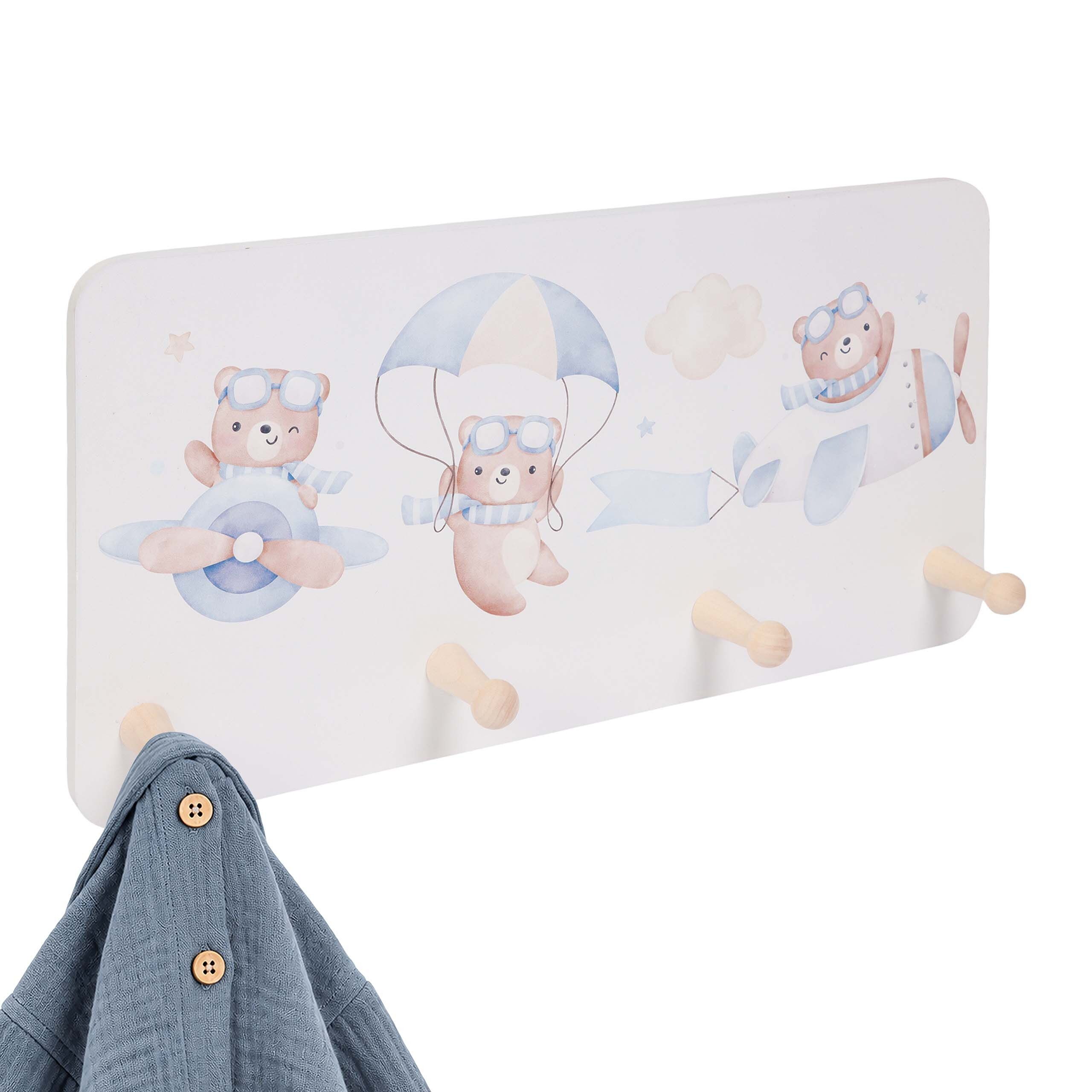 relaxdays Hakenleiste Kindergarderobe 4 Haken 20 x 40 cm, (1 St), C