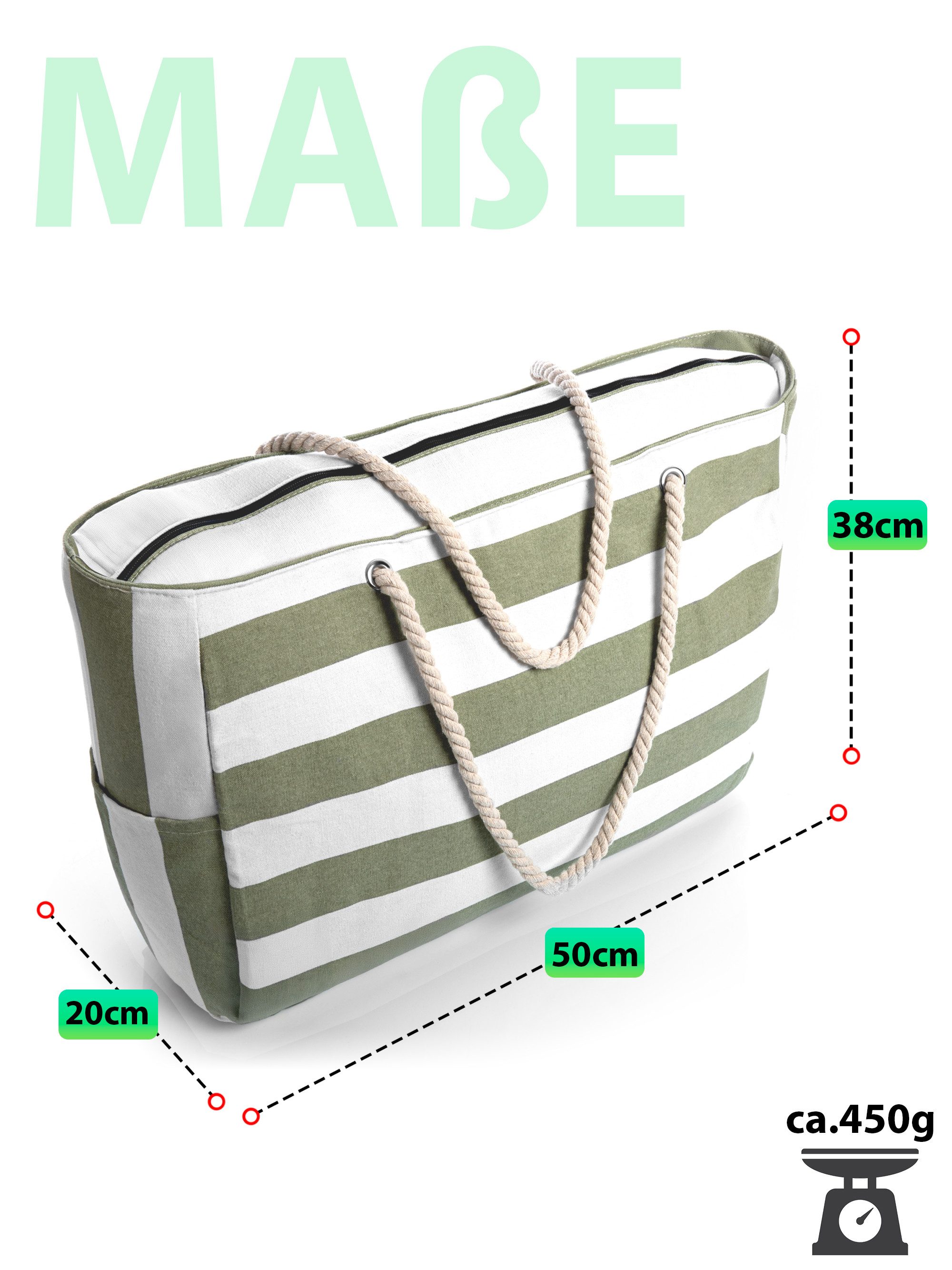 BigDean XL-Strandtasche Badetasche mit Reißverschluss Schwimmbad Tasche Schmutzabweisend (Packung, 1-tlg., 1 stk), Waschbar bei 30°c