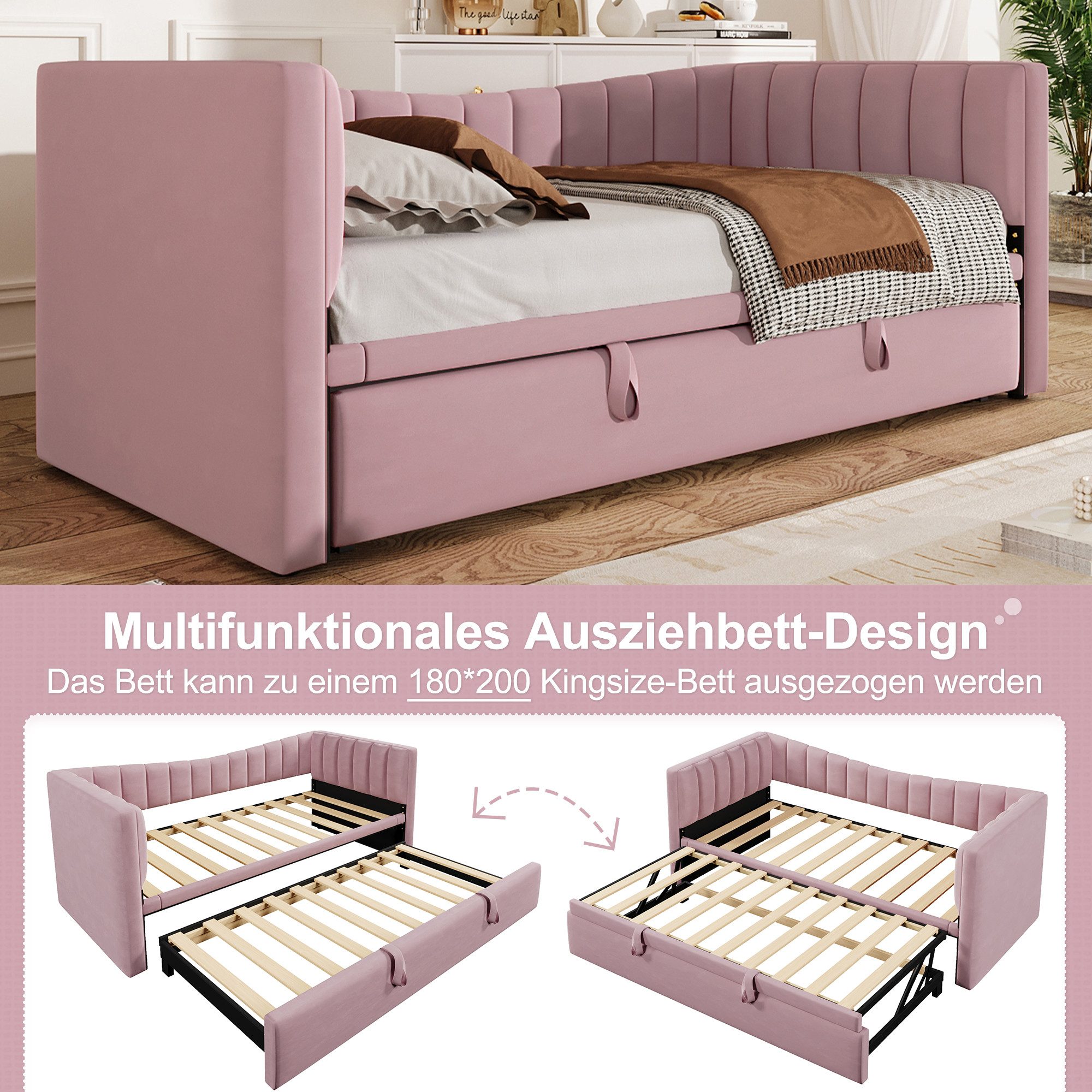 Merax Daybett 90x200cm/180x200cm mit Ausziehbett (1 tlg), Polsterbett Sofab günstig online kaufen