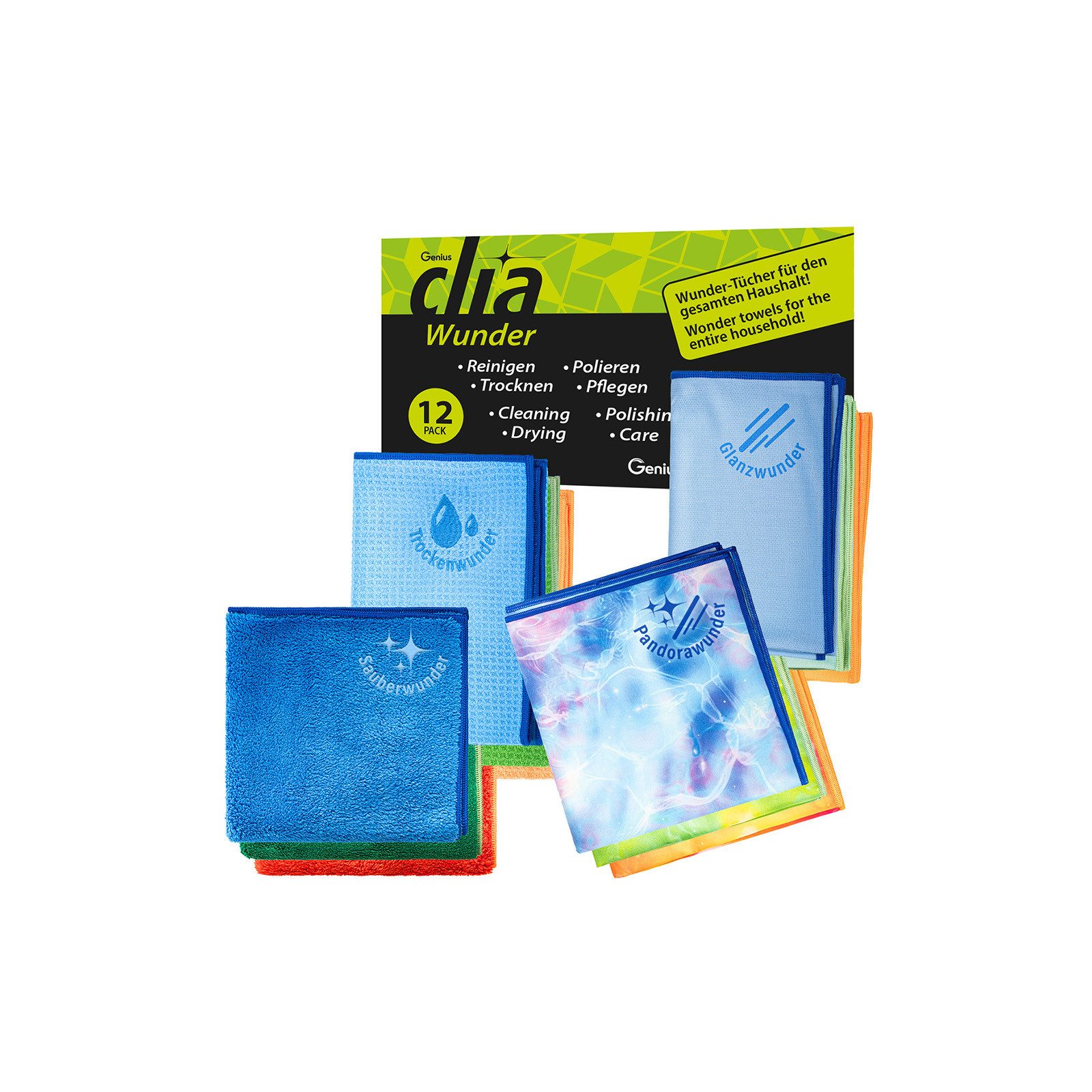 Genius Genius CLIA Wunder Mikrofasertücher Set 12-tlg. Mikrofasertuch (Set 12 tlg., fusselfrei)
