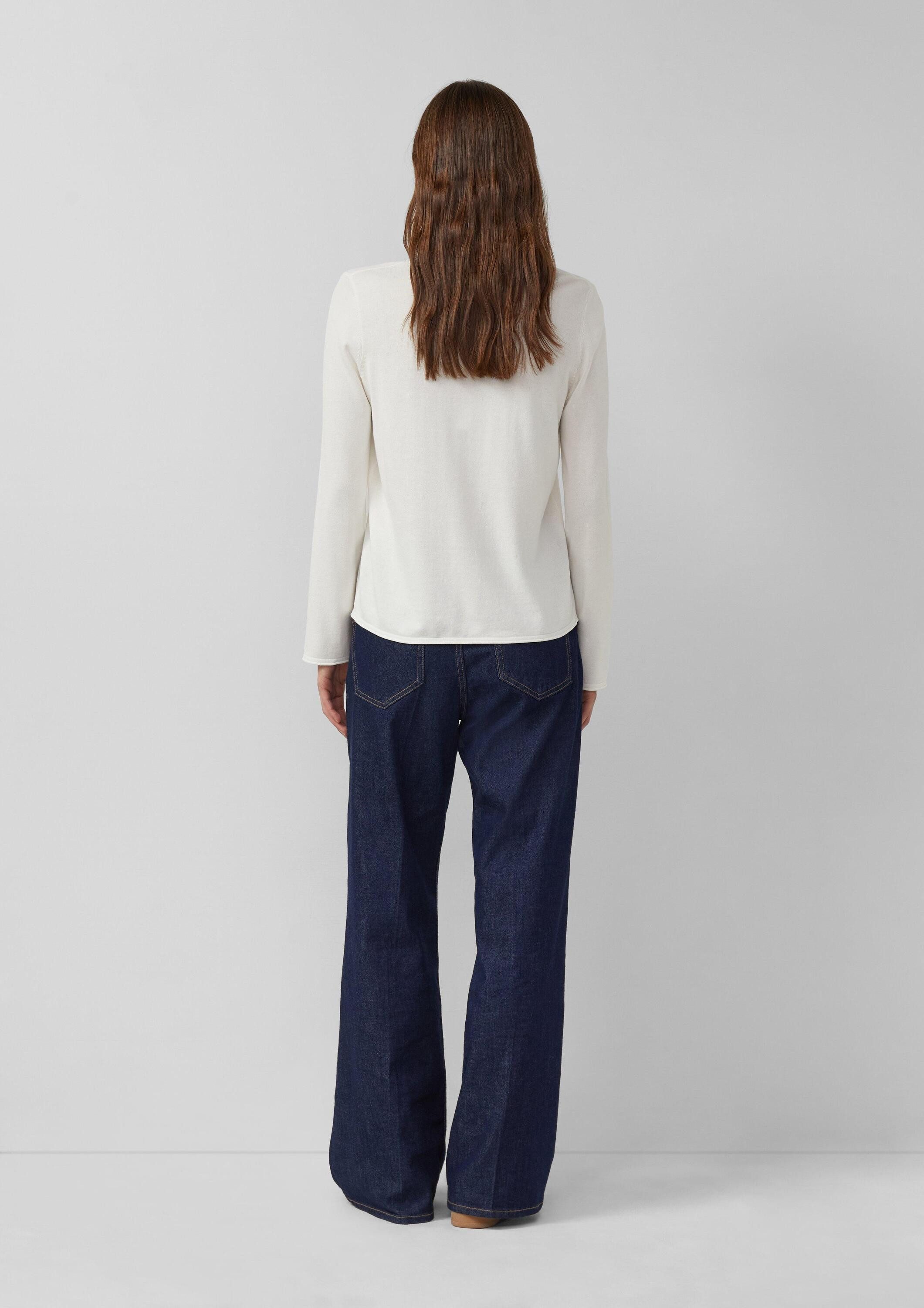 s.Oliver Longpullover Strickpullover Feinstrickpullover mit V-Ausschnitt und Rollkante am Saum