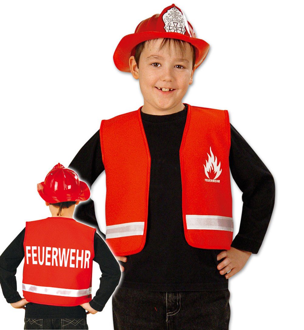 Fries Kostüm Kinder Spielweste Feuerwehr Rot Größe 104 bis 140 Karneval, Mit Feuerwehr Aufdruck