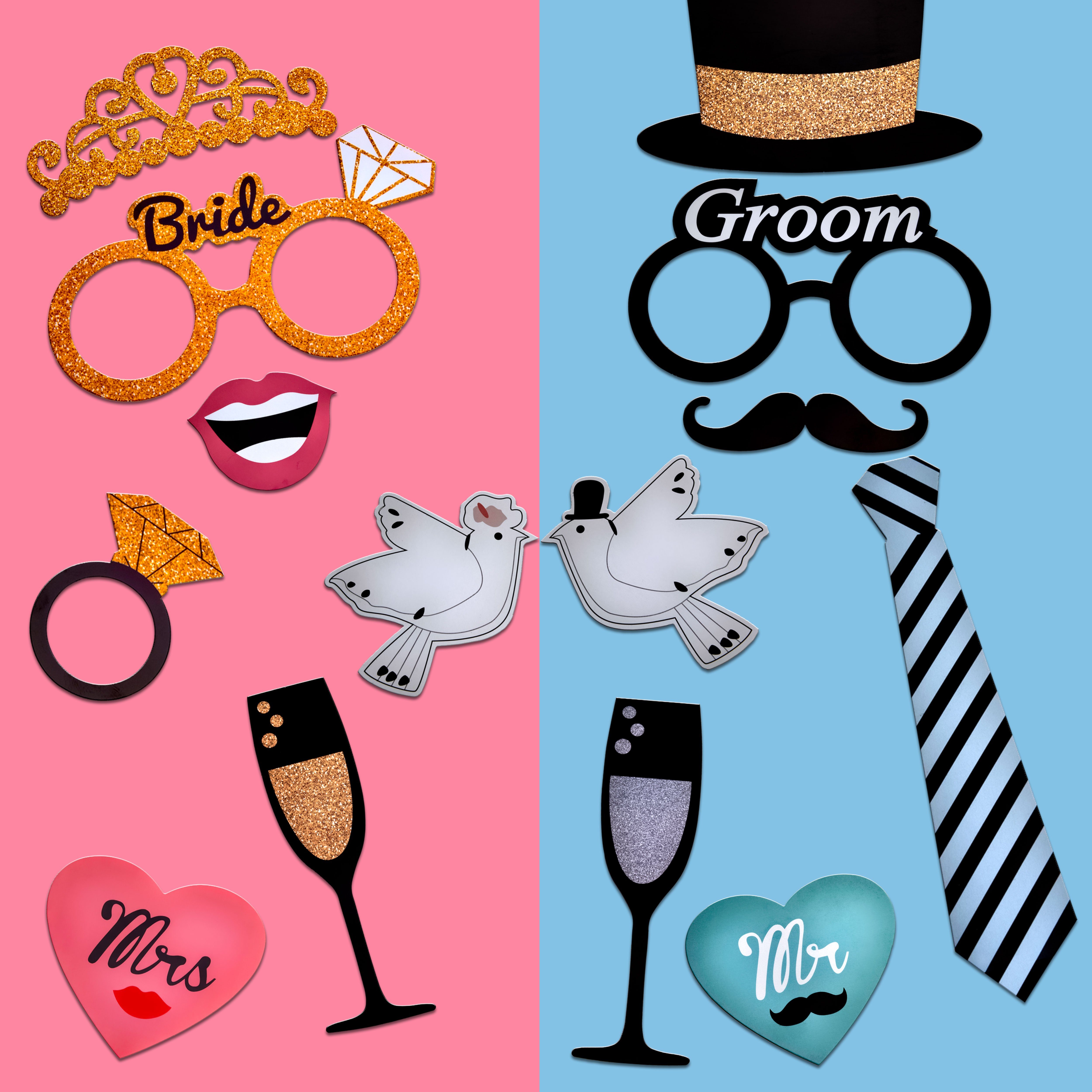 Goods+Gadgets Papierdekoration Hochzeits Foto-Requisiten Set–Selfie Zubehör für Partyspaß & Spaßfotos, Hochzeitsbilder Foto Sticks – Bild 5 von 5