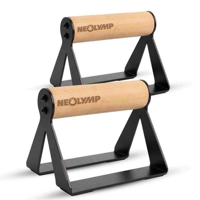 NEOLYMP Liegestützgriffe 2er-Set Liegestützgriffe mit Holzgriff (Set, 1 Plattform mit 2 Griffen), ergonomisch, komfortabel, flexibel, Anti-Rutsch-Aufkleber, gepolstert