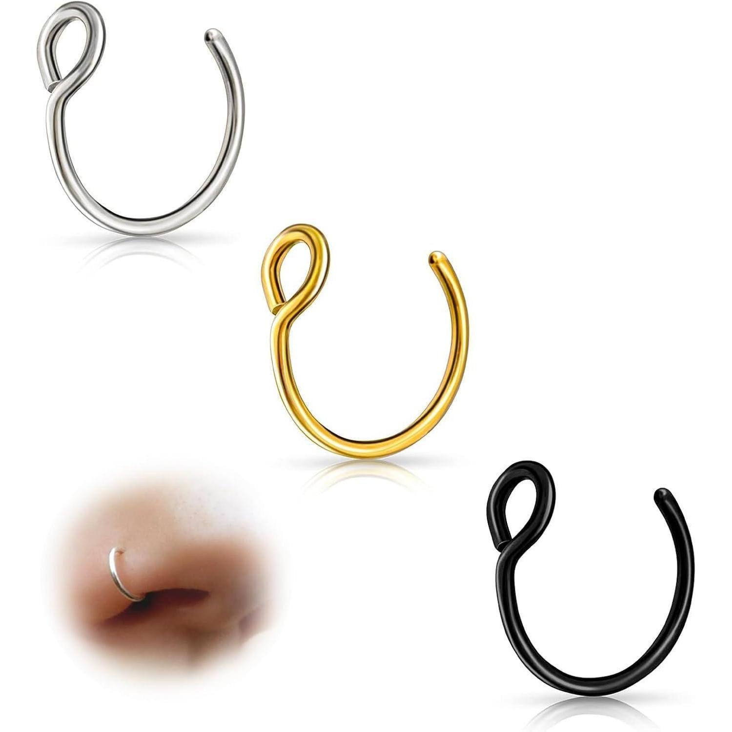 Nasenpiercing Nasenpiercing Nasenring Septum Silber+Gold+Schwarz (20g)0.8mm----8mm