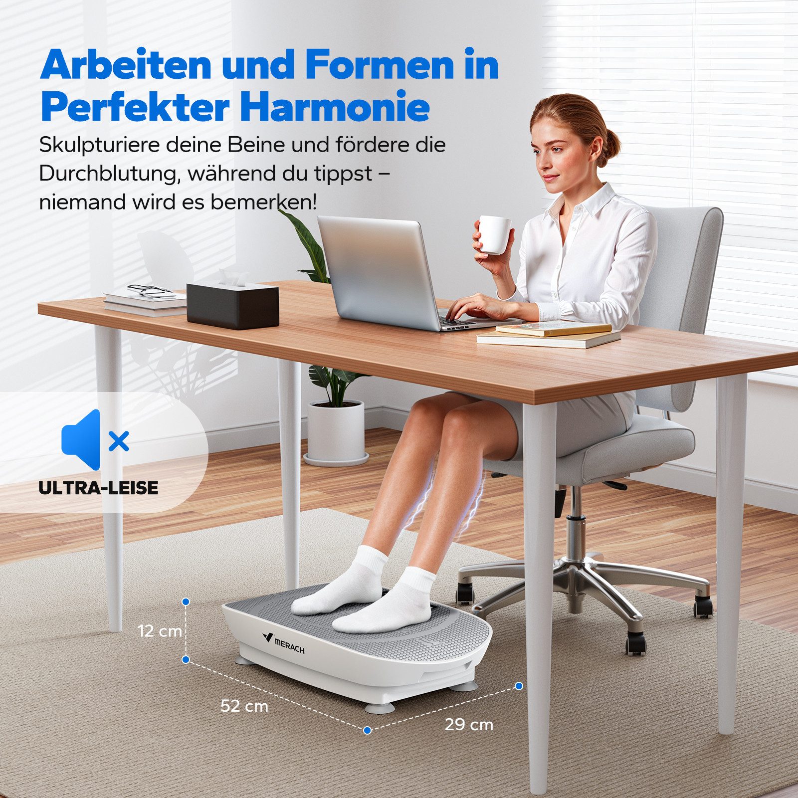 MERACH Vibrationsplatte Mini-Vibrationsplattform mit LED-Display, 100 W, 10 Intensitätsstufen, mit Fernbedienung, für Ganzkörpertraining zu Hause, bis 150 kg