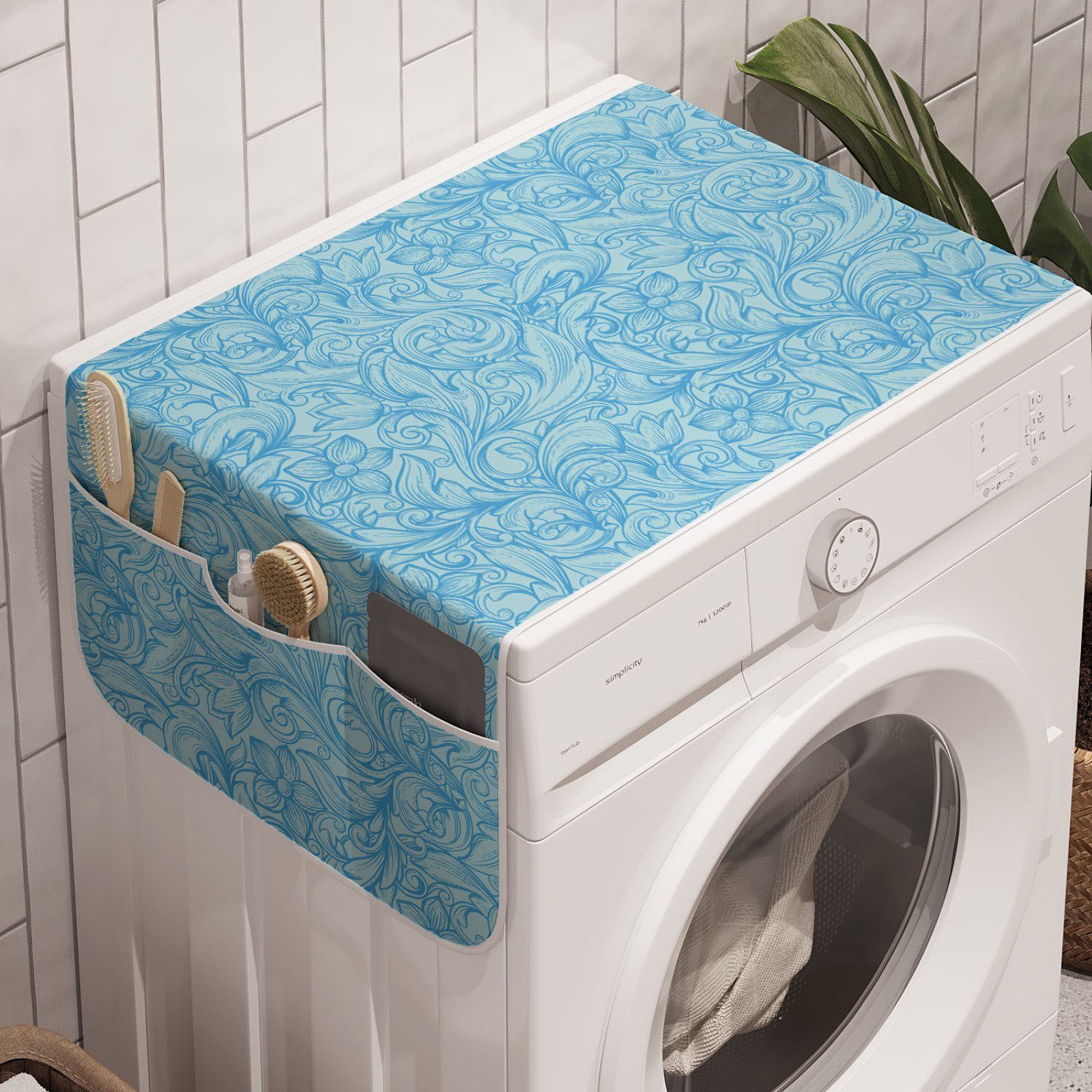 Abakuhaus Badorganizer Anti-Rutsch-Stoffabdeckung für Waschmaschine und Trockner, blau Paisley Komplizierte Buta Element