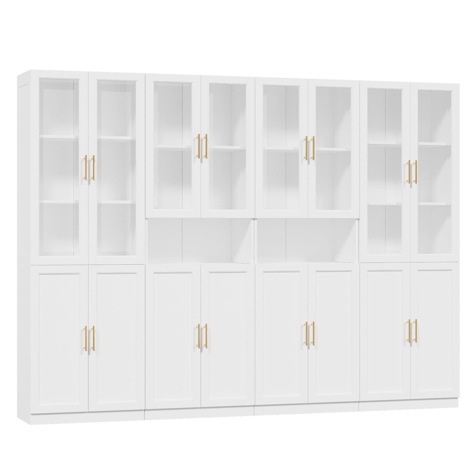 VOWNER Bücherregal mit Glastüren, modernes Großes Aufbewahrungsvitrinen-Set, 4-tlg., Bücherschrank mit Verstellbarem Regalboden, 180cm
