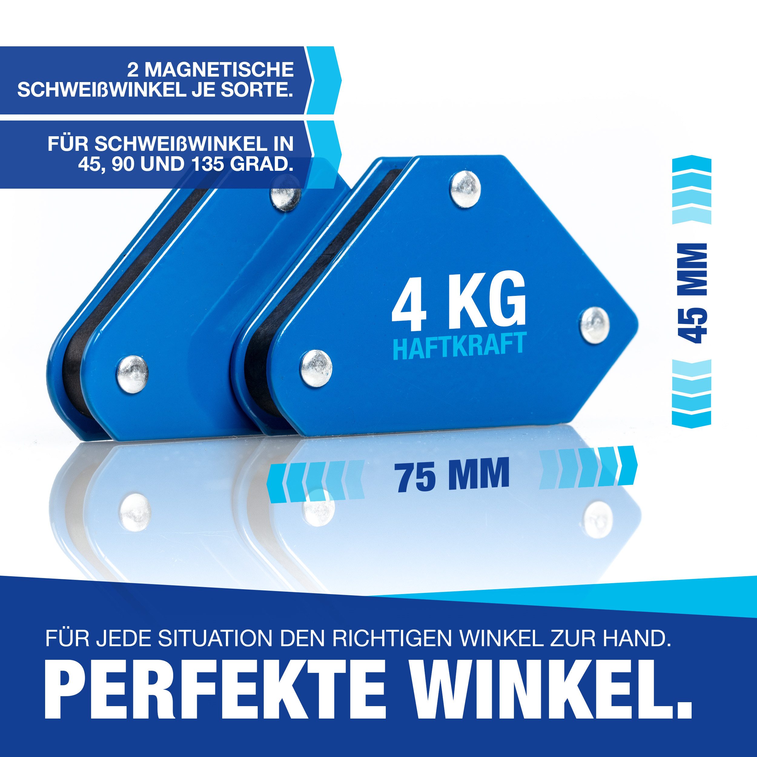 NTG Nutzfahrzeug Technik GmbH Magnet-Schweißwinkel Set 6 Stück mit hoher Haftkraft Schweißzubehör Winkelmagnet zum Heften, Magnetwinkel mit 30°, 45°, 60°, 75°,  – Bild 4 von 5