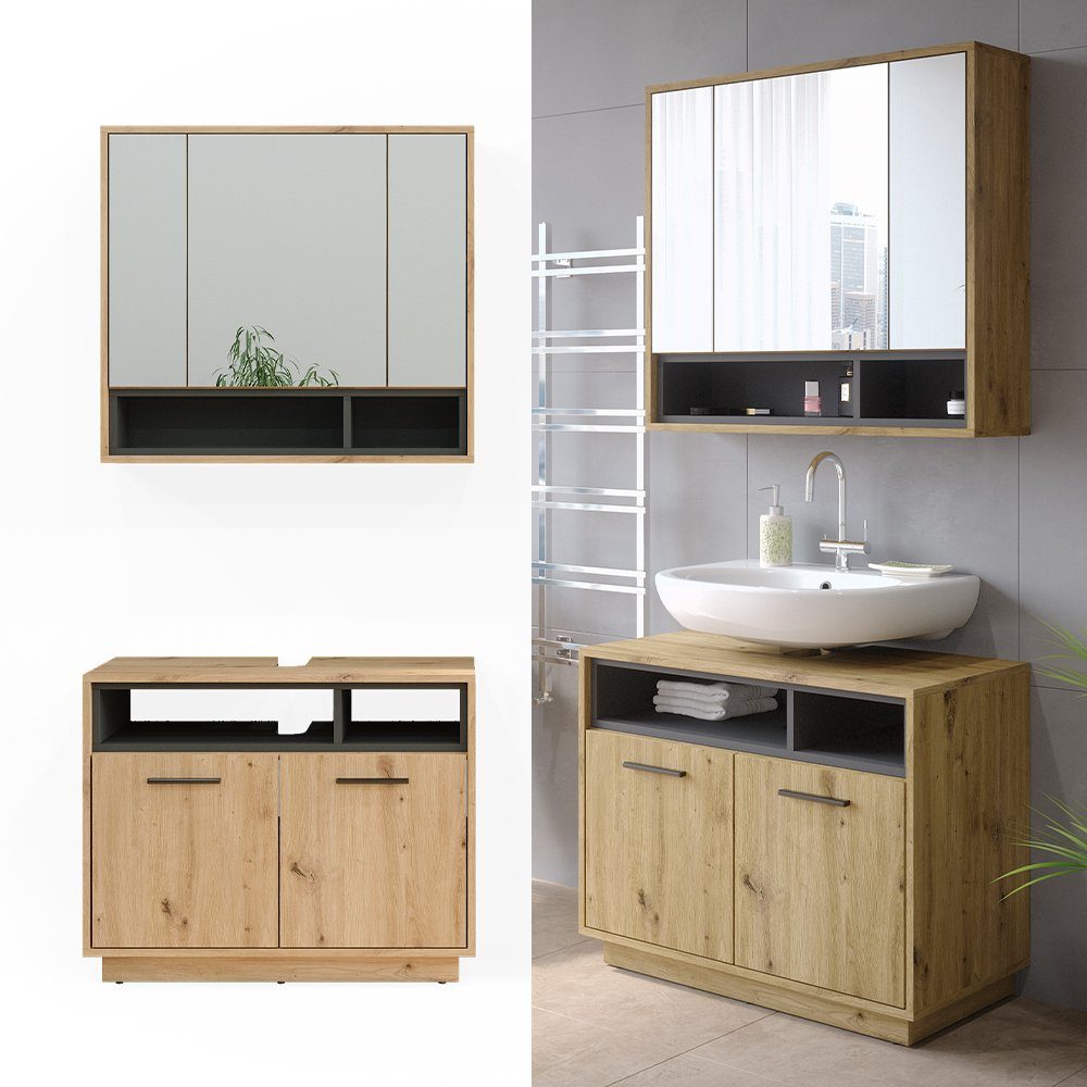 Vicco Badmöbel-Set Beatrice, Eiche/Anthrazit, 2 Teile, günstig online kaufen