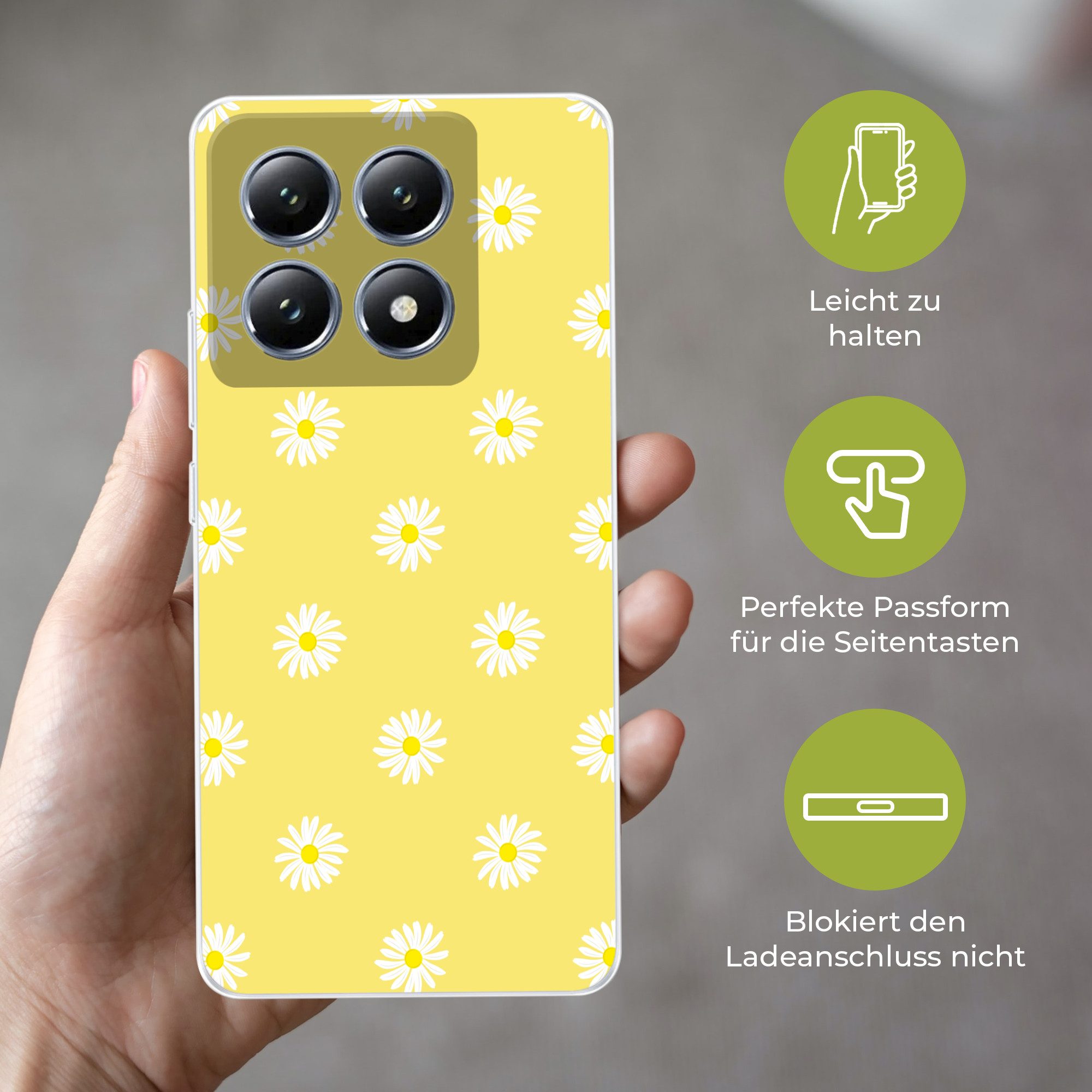 MuchoWow Handyhülle für Xiaomi 14T Gänseblümchen - Pastell - Weiß - Gelb - Blumen, Handy Case, Silikon, Bumper Case Dünn