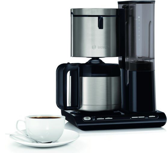 BOSCH Filterkaffeemaschine TKA8A683 Styline, Aroma Sensor, Edelstahl-Thermokanne 1,1 L, 1,1l Kaffeekanne, Papierfilter 1x4, Für 8-12 Tassen, Abschaltautom., Entkalkungssystem, Edelstahl/weiß
