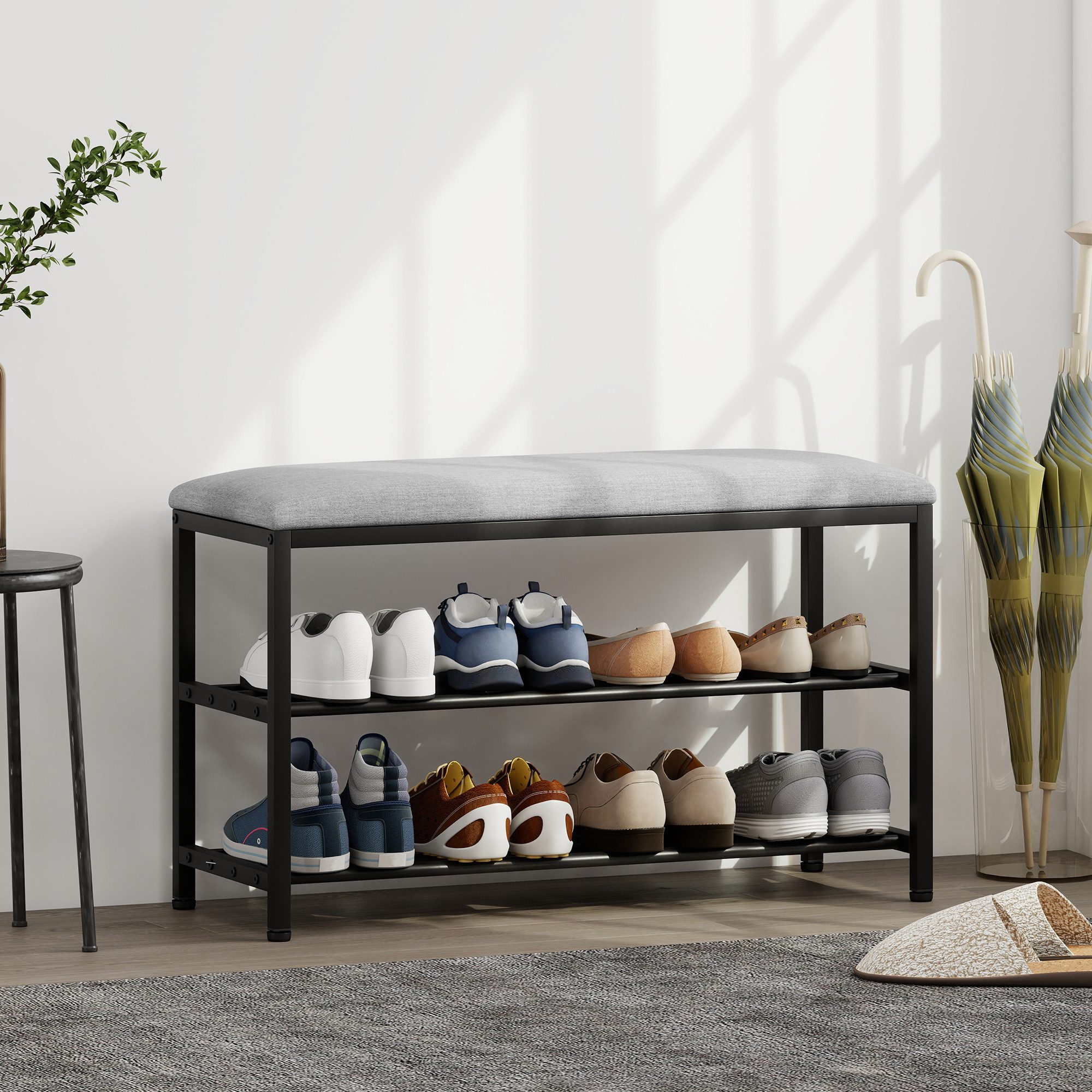 HOMCOM Schuhbank mit Sitzpolster (Flurbank, 1-St., Schuhablage), für Wohnzimmer, Flur, Schwarz