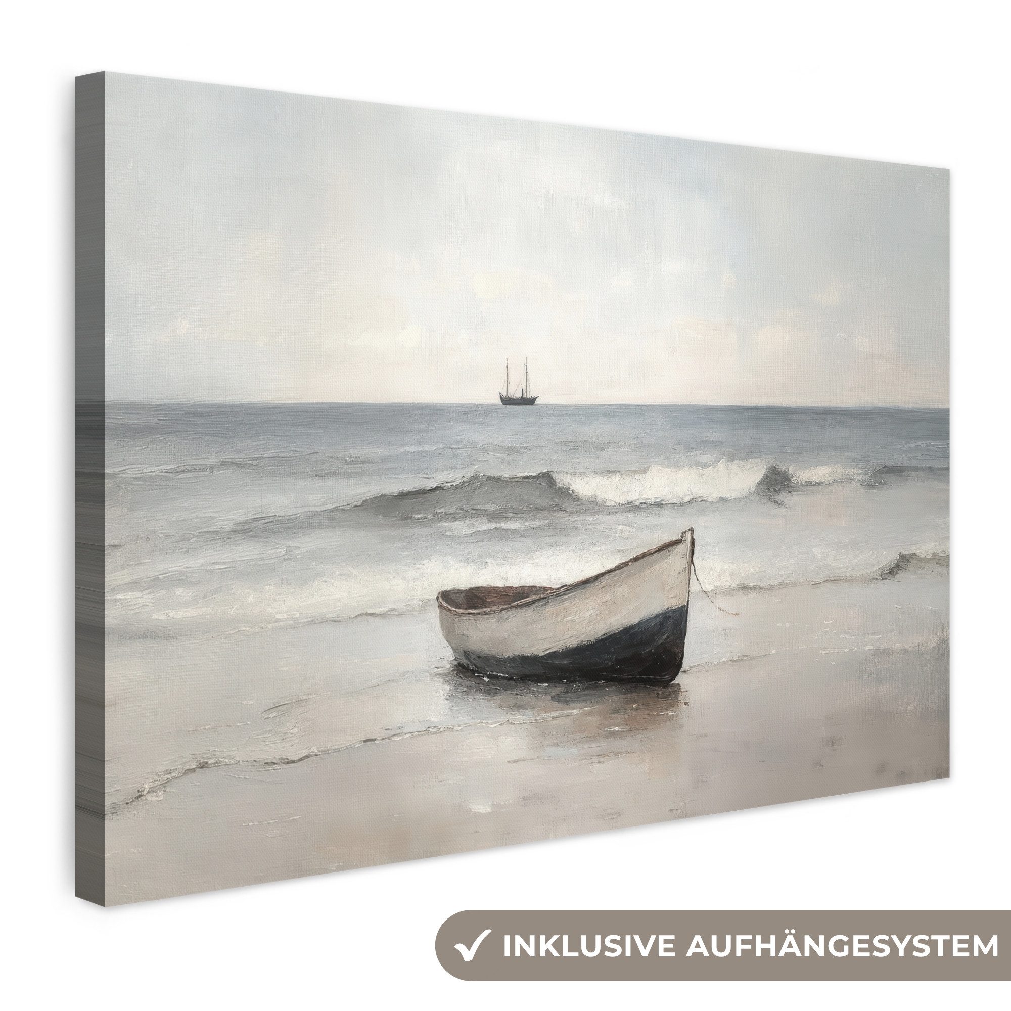OneMillionCanvasses® Leinwandbild Ruderboot - Meer - Horizont, Fotodruck (1 St), Leinwand Bilder Klein, Wand Dekoration Aesthetic 30x20 cm