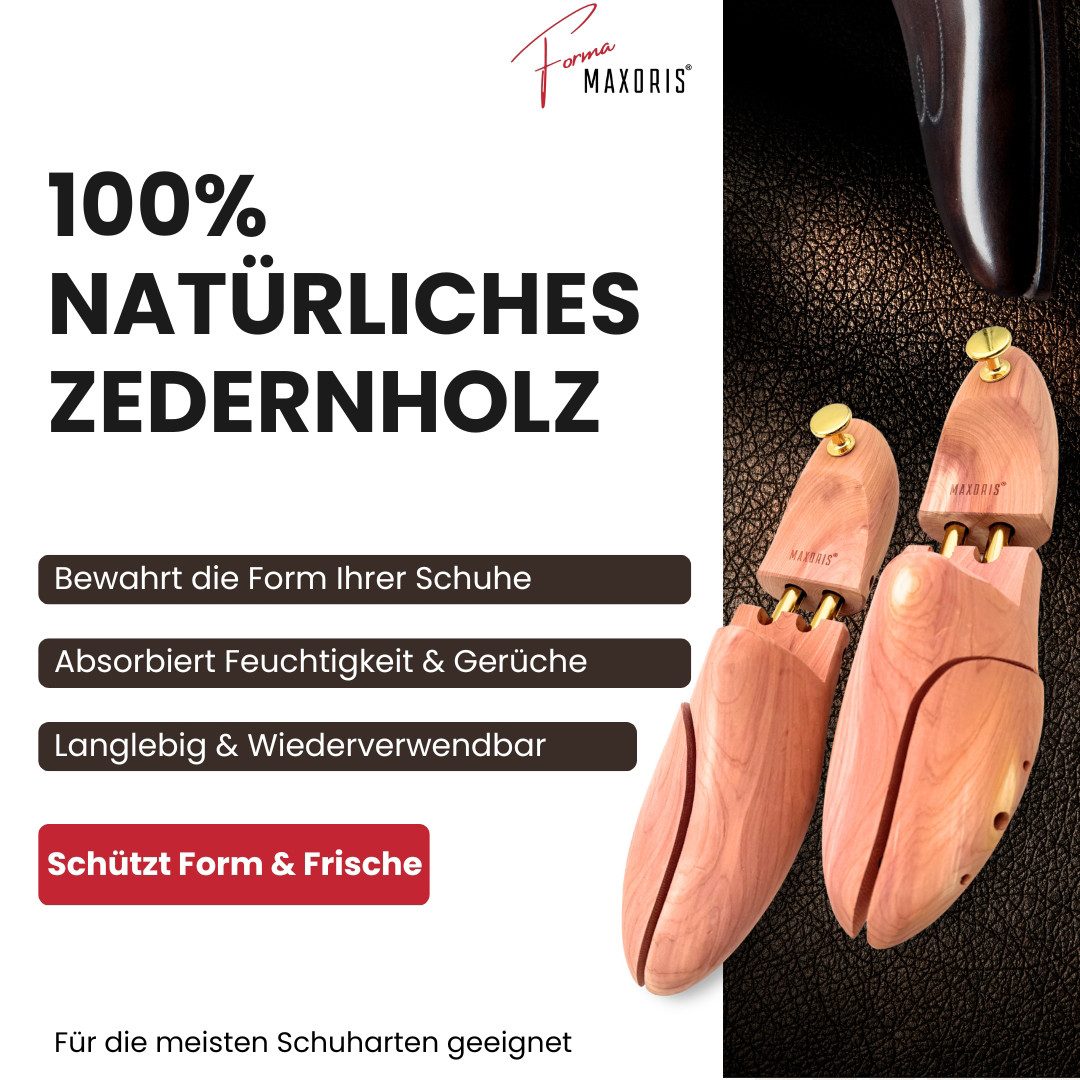 Maxoris Schuhspanner aus Zedernholz für Damen und Herren (1 Paar), feuchtigkeitsabsorbierend & geruchsneutralisierend, natürlicher Duft