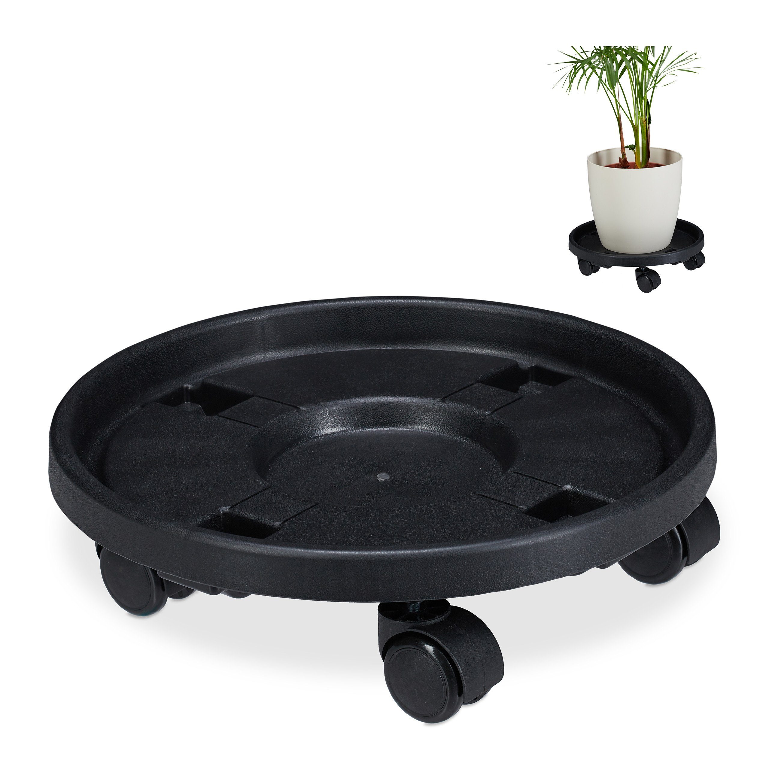 Set, Pflanzenroller groß Blumentopfuntersetzer relaxdays 2er Kunststoff Schwarz