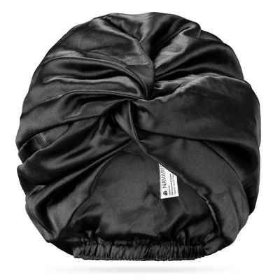 Navaris Haartrockenhaube Satin Schlafmütze für Damen - Haar Turban in Schwarz