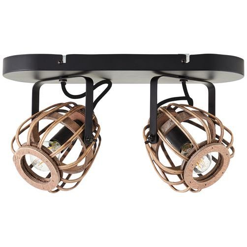 Brilliant Deckenstrahler Nikka, ohne Leuchtmittel, 2 flammig, 20 cm Höhe,36 cm Breite, E14, Metall/Rattan, schwarz/natur