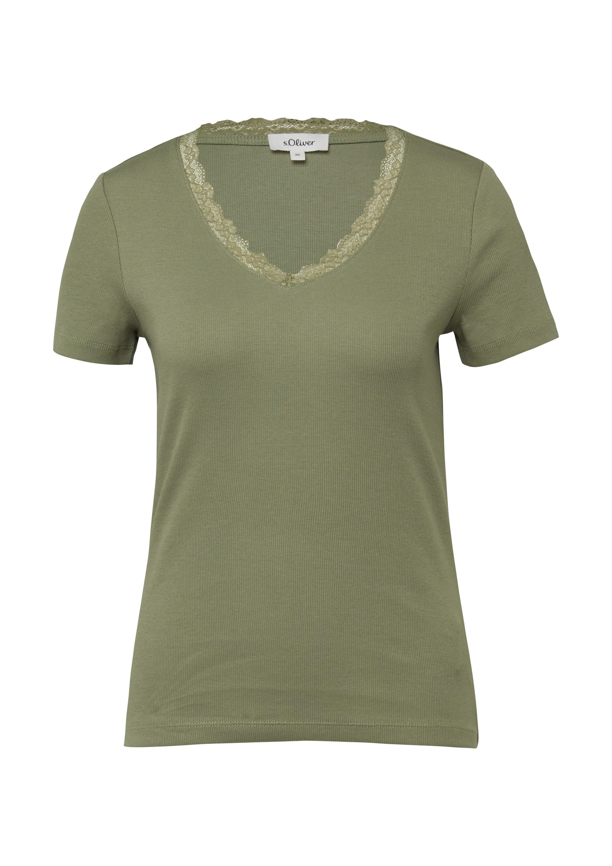 s.Oliver Kurzarmshirt T-Shirt Ripp-T-Shirt mit Spitze am Ausschnitt günstig online kaufen
