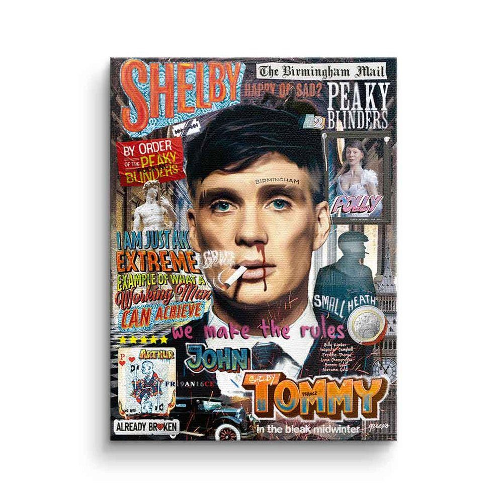 Tommy Porträt Pop Leinwandbild, Blinders Rahmen Leinwandbild Shelby Art DOTCOMCANVAS® Collage Peaky ohne