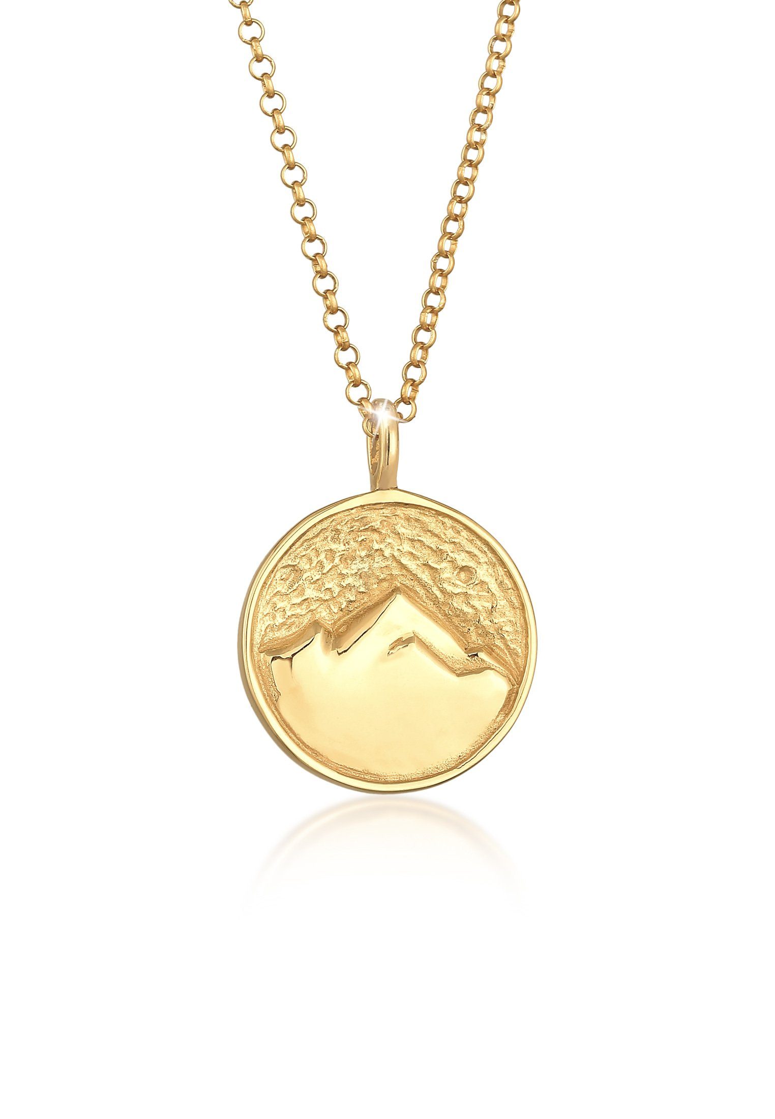 Elli Kette mit Anhänger Elli Halskette Münze Berge Alpen Mountain 925 Silber, Berge Gold