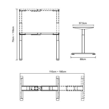 PROMAFIT Arbeitstisch Schreibtisch mit elektrischer Höhenverstellung Weiß-Weiß 150 x 78 cm (Set, 1-St), Tischplatte 180 oder 150 cm & 3 Memory Funktionen
