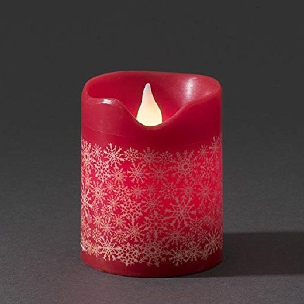 KONSTSMIDE LED-Kerze 1957-555 LED Echtwachskerze rot mit Schneeflocken