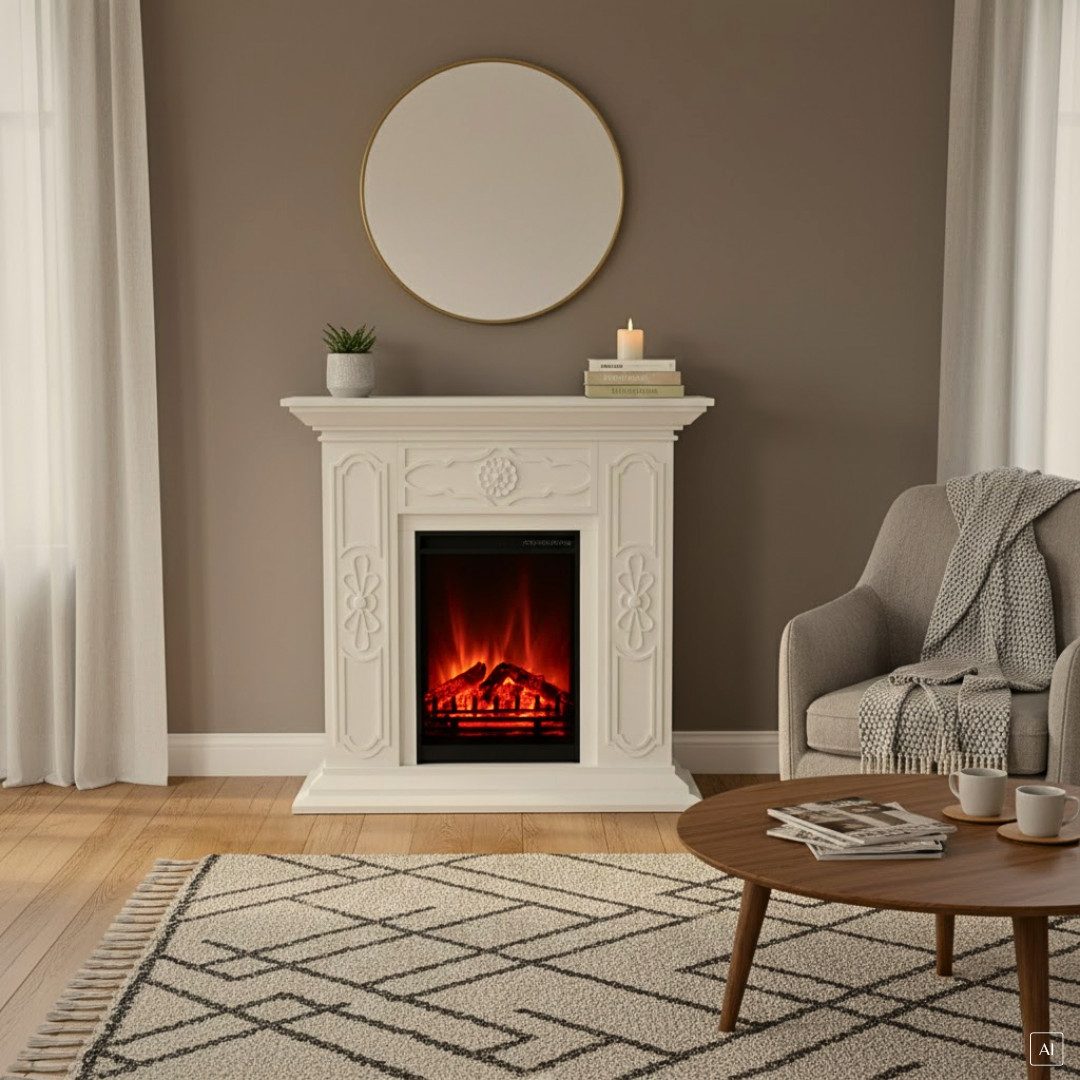 abc HOME Elektrokamin mit filigranen Ornamenten, Heizfunktion, Eleganz trifft Moderne, 2 Heizstufen: 900 & 1800 Watt