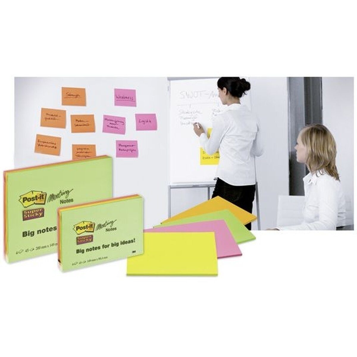 Post-it Notes Haftnotizblock Haftnotizen Meeting Notes 203x152mm sortiert VE= 4 Stück