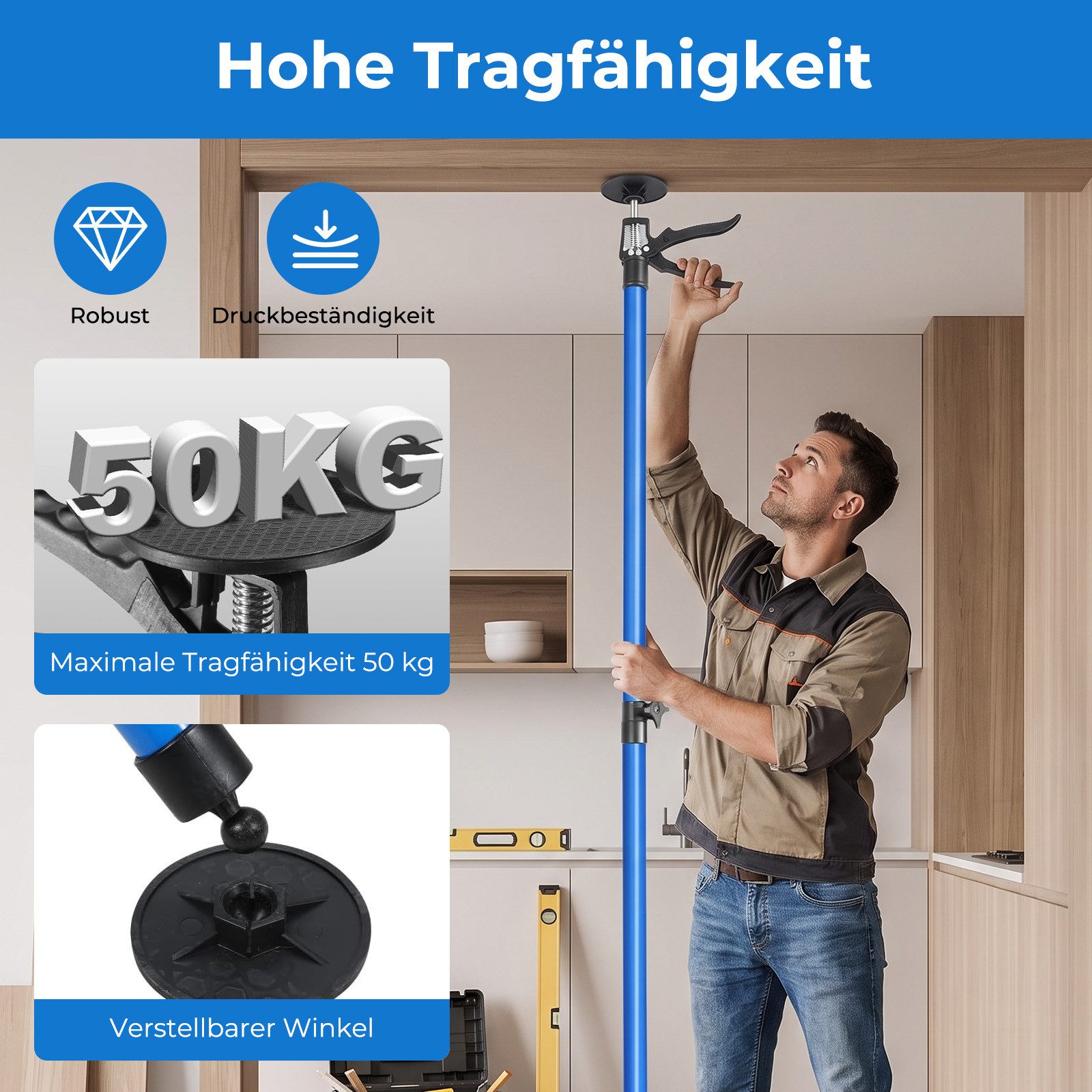 AKKEE Montageklemme 2er-Set Teleksopstützen 115-290cm Bis 50 kg, teleskopstützen Klemmen – Bild 3 von 5