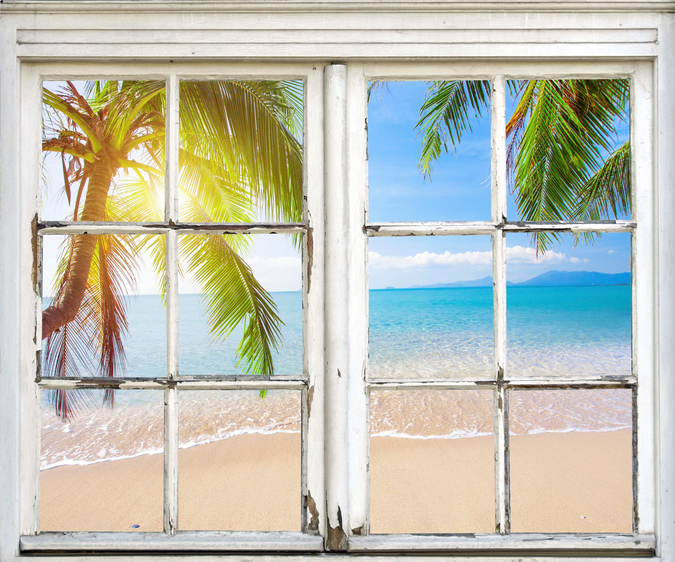 queence Wandsticker Strand, Wandsticker, Wandbild, selbstklebend, 3D, Fenster