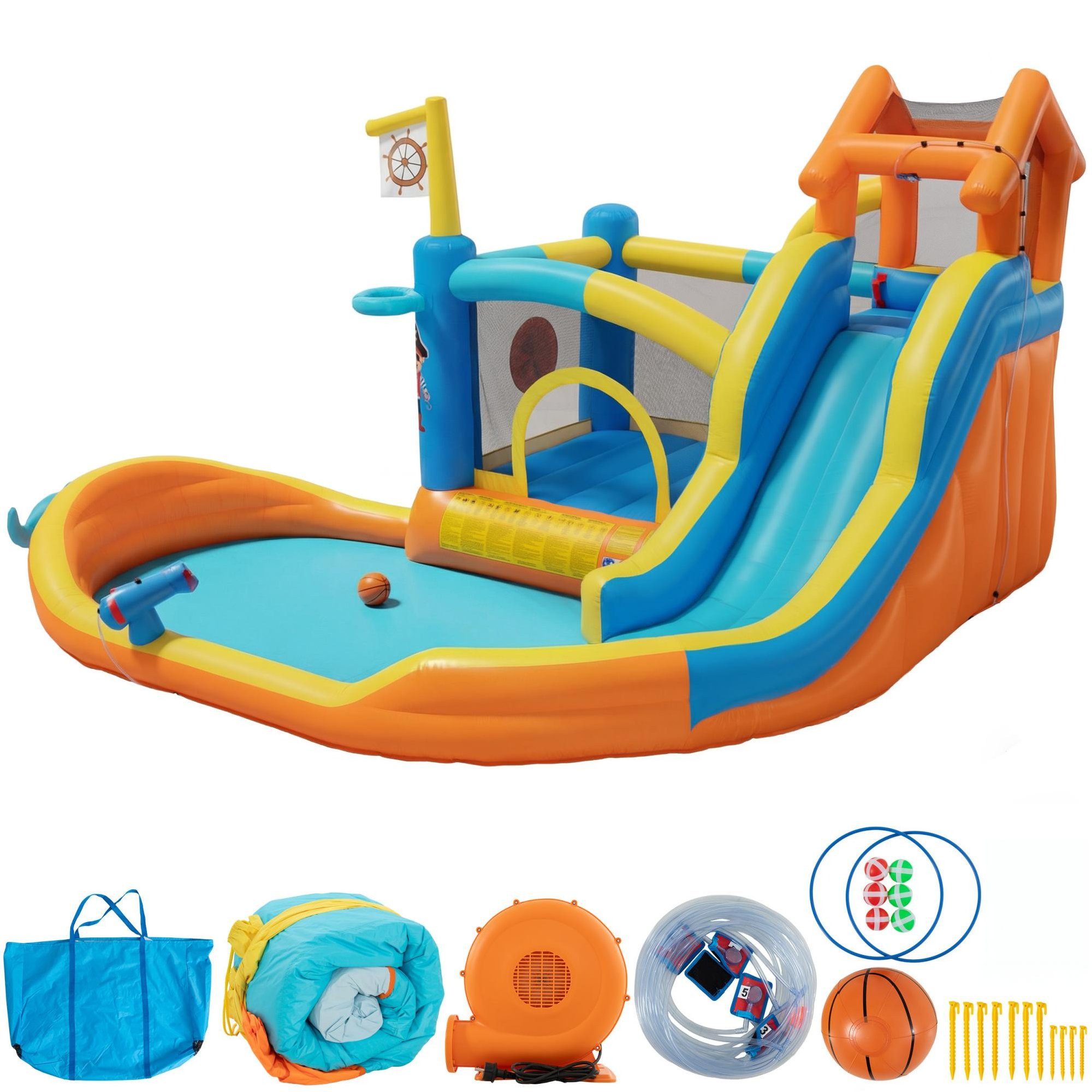 UEV Hüpfburg mit Gebläse Groß Aufblasbare Wasserpark Springburg 414x364x244cm, (XXL für Kinder von 3-10 Jahre, mit Kletterwand Sicherheitsnetz Kindergeburtstag), für Indoor und Outdoor Wasserrutsche Springen