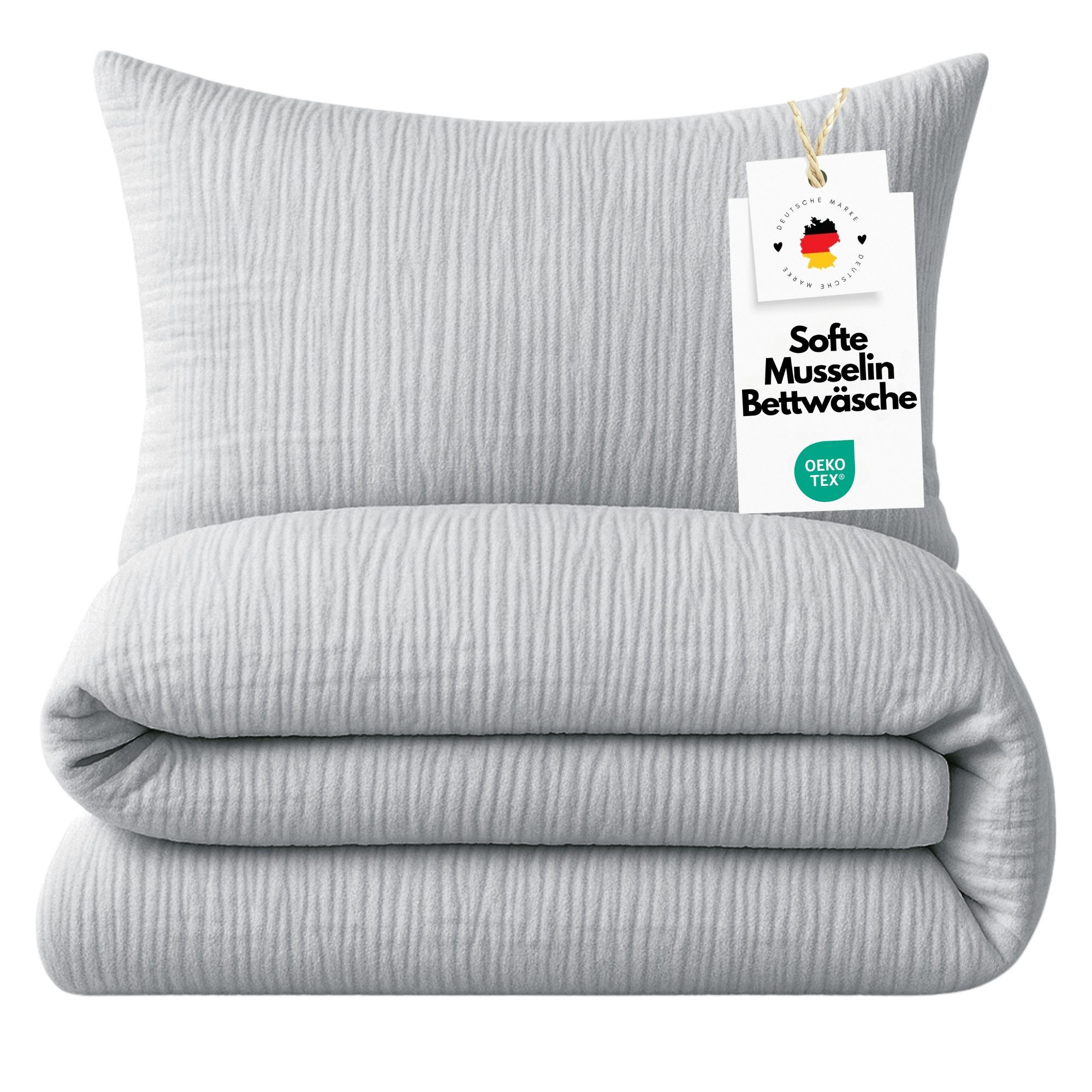 Carpe Sonno Постельное белье Musselin Постельное белье 135x200 cm Sommerbettwäsche Bettbezug Bügelfrei, Musselin, 2 teilig, Постельное белье Musselin 135x200 Musselin Постельное белье Silber Grau
