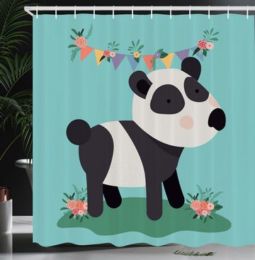 Abakuhaus Duschvorhang Moderner Digitaldruck mit 12 Haken auf Stoff Wasser Resistent Breite 175 cm, Höhe 180 cm, Panda Kinderfest mit Blumen