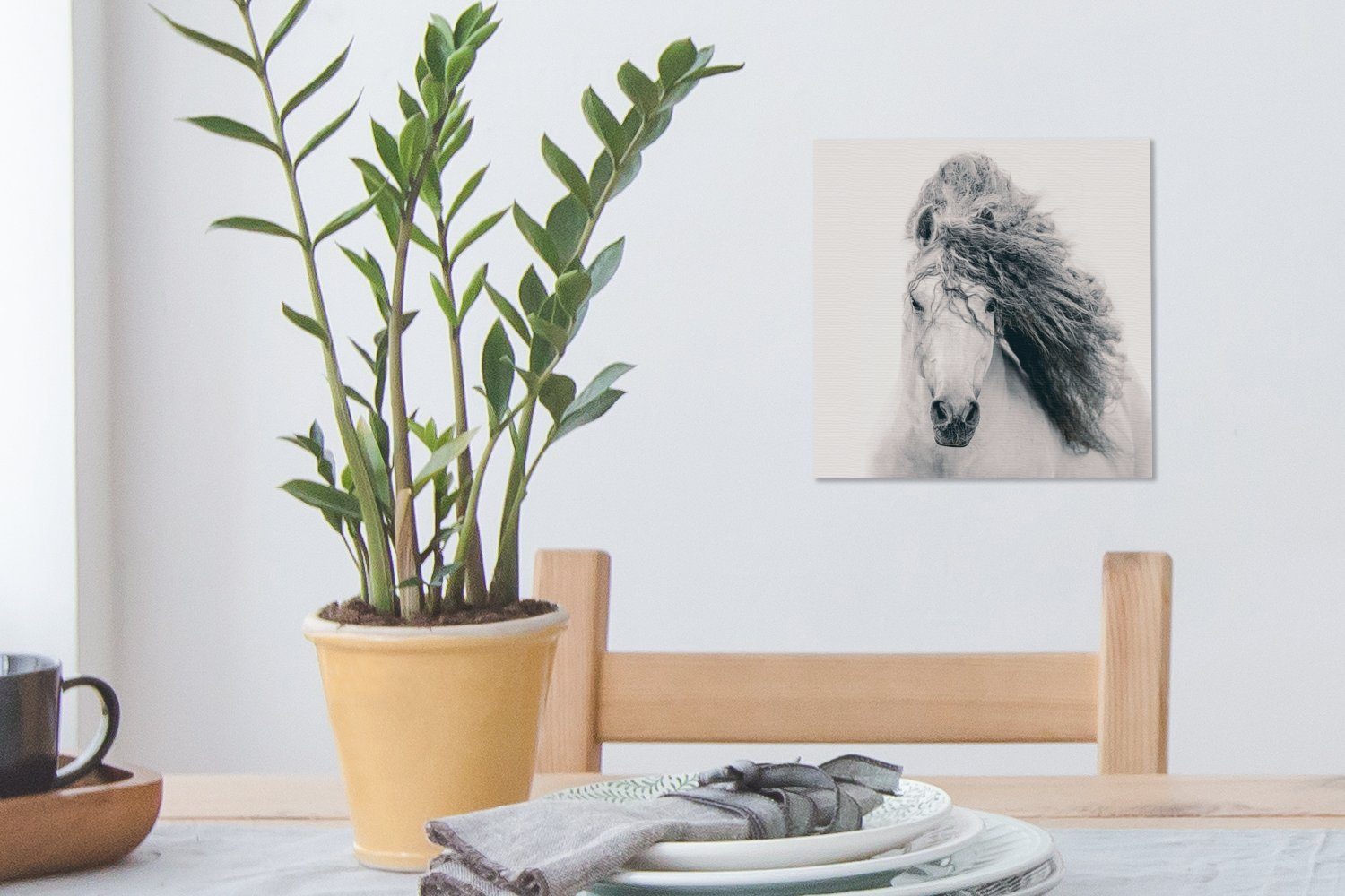 OneMillionCanvasses® Leinwandbild Pferd Bilder Leinwand Weiß Schlafzimmer Haar, für (1 - - St), Wohnzimmer