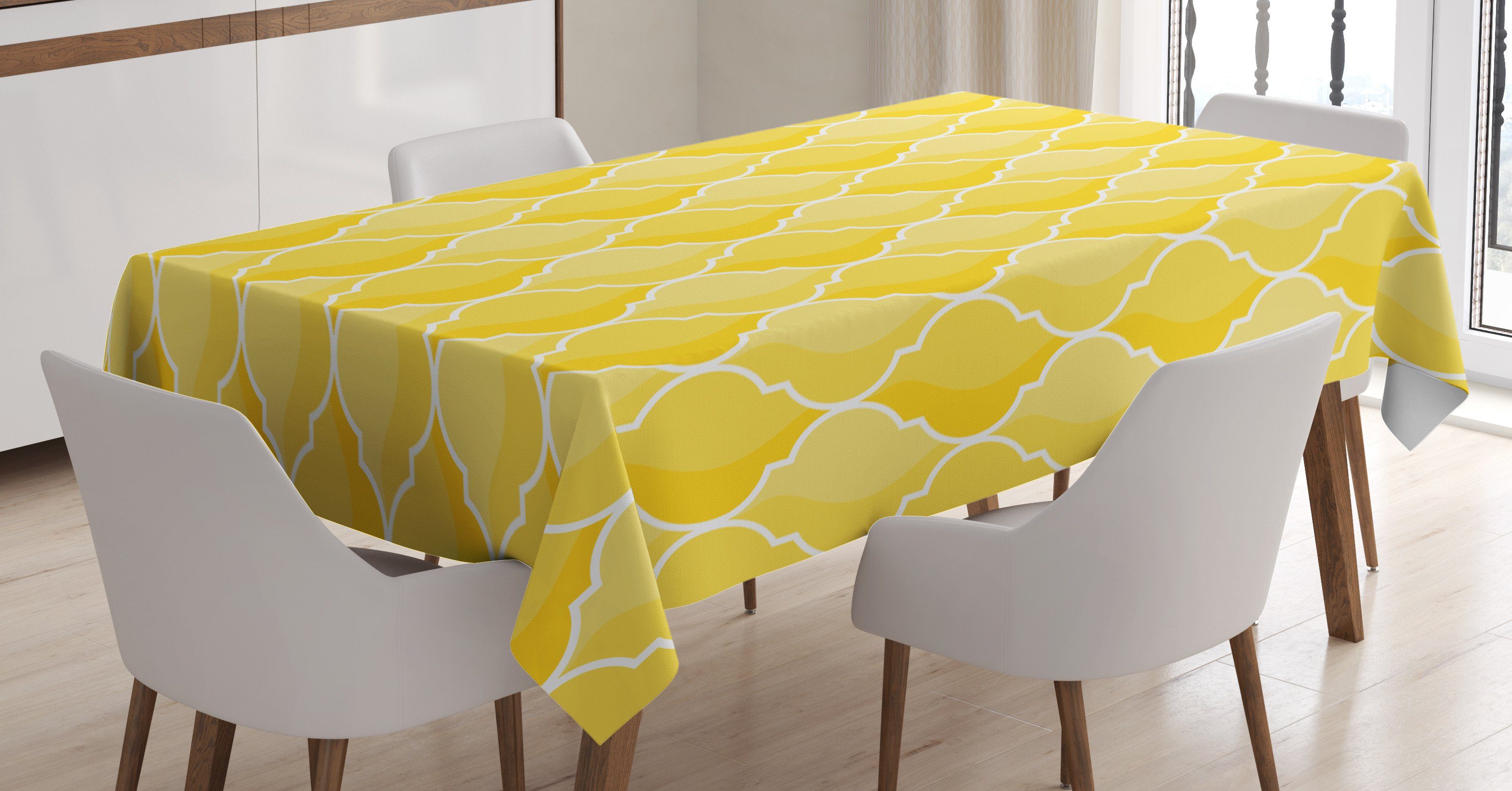 Abakuhaus Tischdecke Farbfest Waschbar Für den Außen Bereich geeignet Klare Farben, Gelb marokkanische Trellis