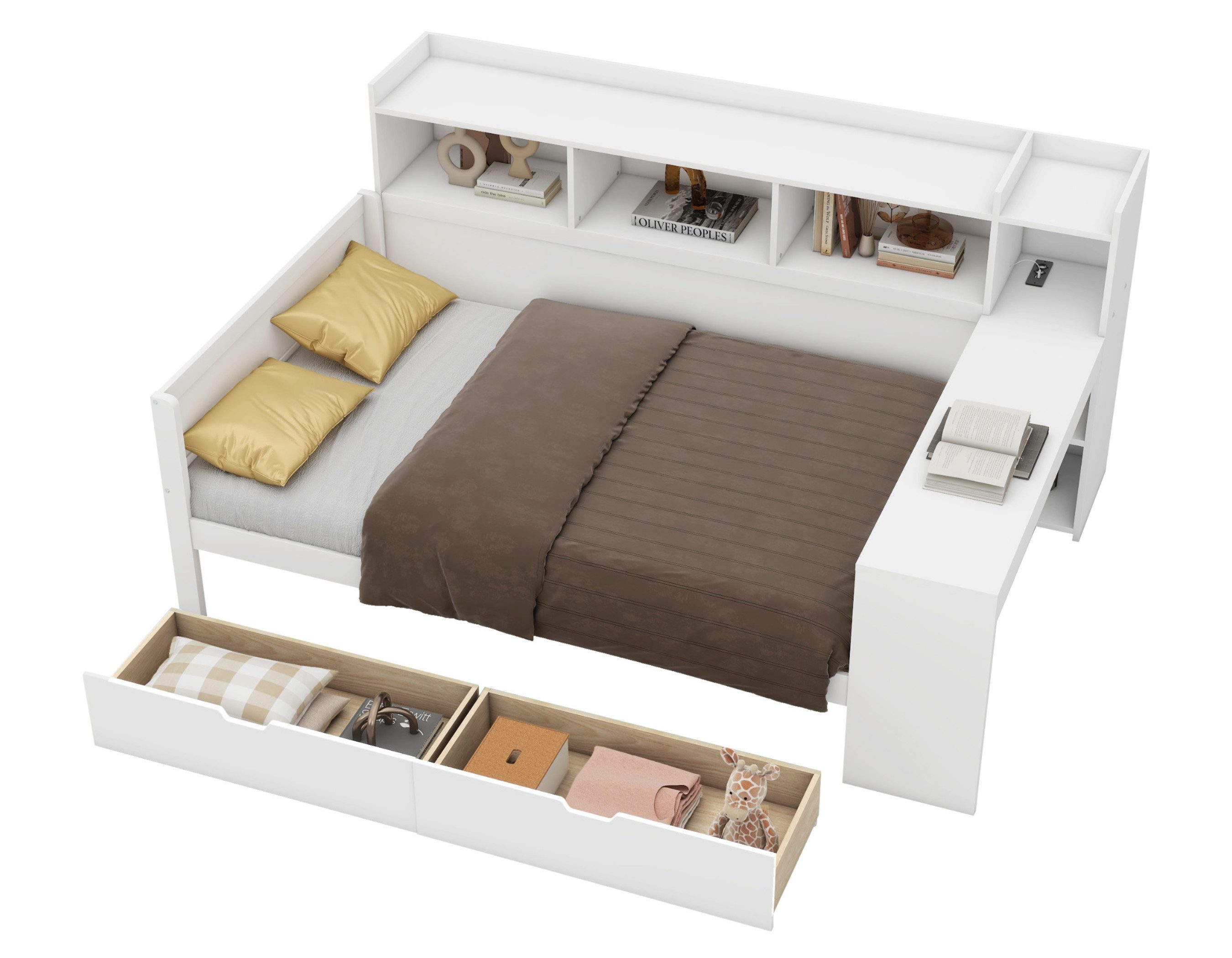 SeedWave Stauraumbett Holzbett mit Tisch, Regal günstig online kaufen