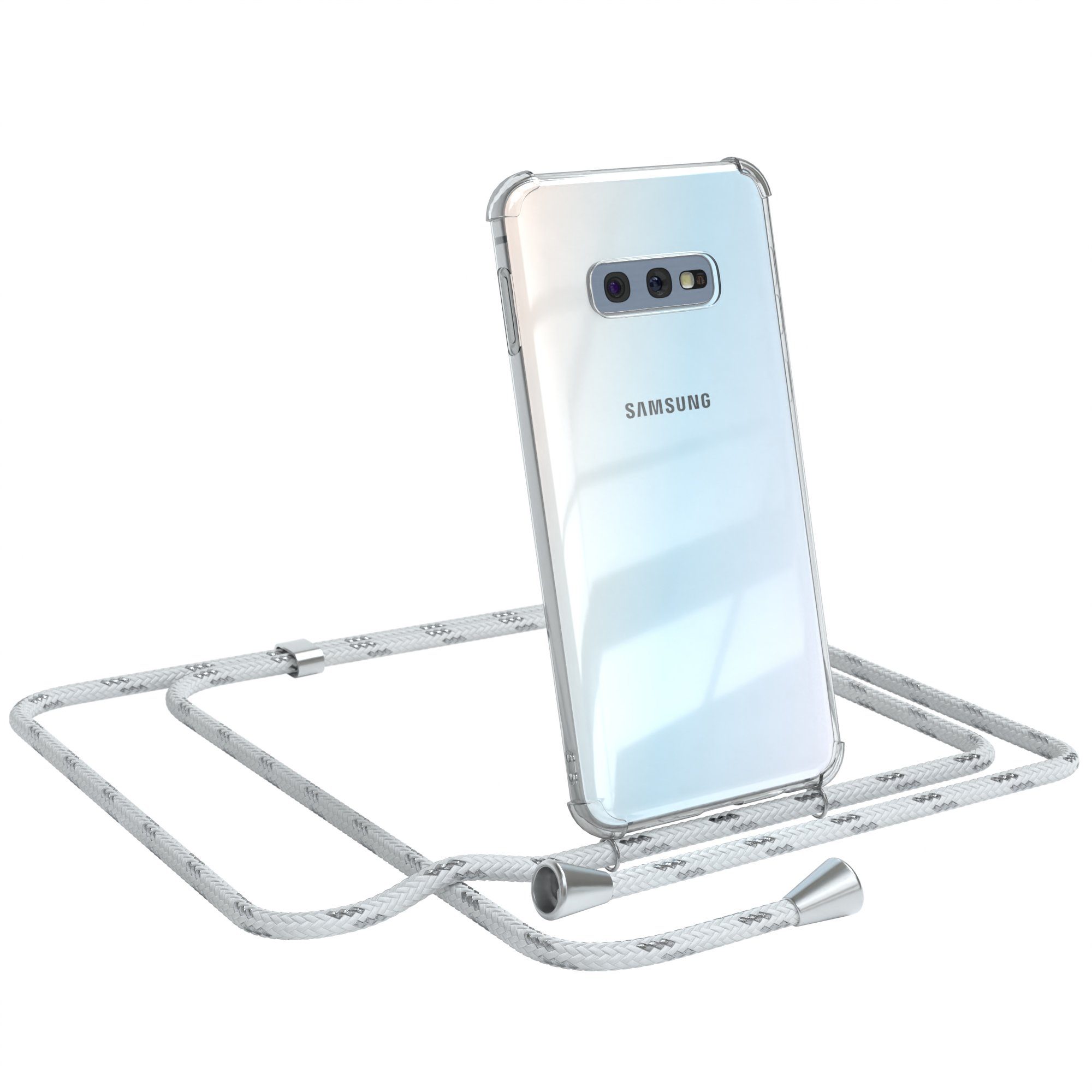 EAZY CASE Handykette Hülle mit Kette für Samsung Galaxy S10e 5,8 Zoll, Hülle Smartphonekette für Unterwegs Festivalhülle Transparent Weiß