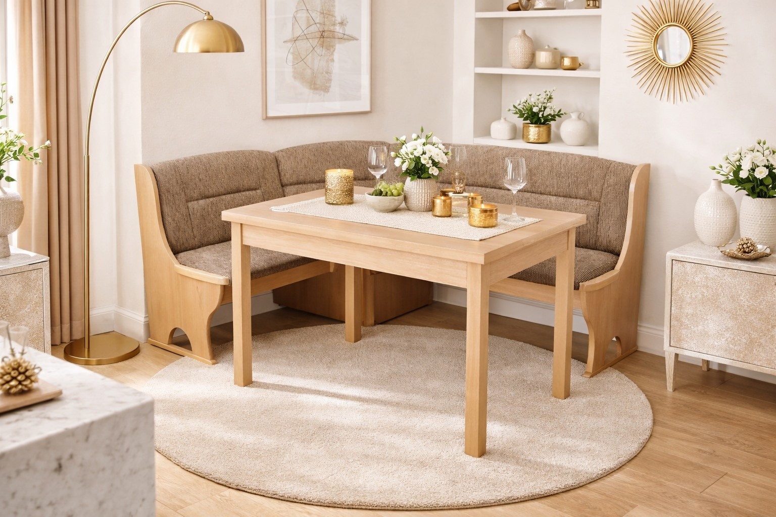 moebel-direkt-online Eckbankgruppe Moderne Eckbankgruppe mit Tisch und Truhen-Eckbank, (Spar-Set)