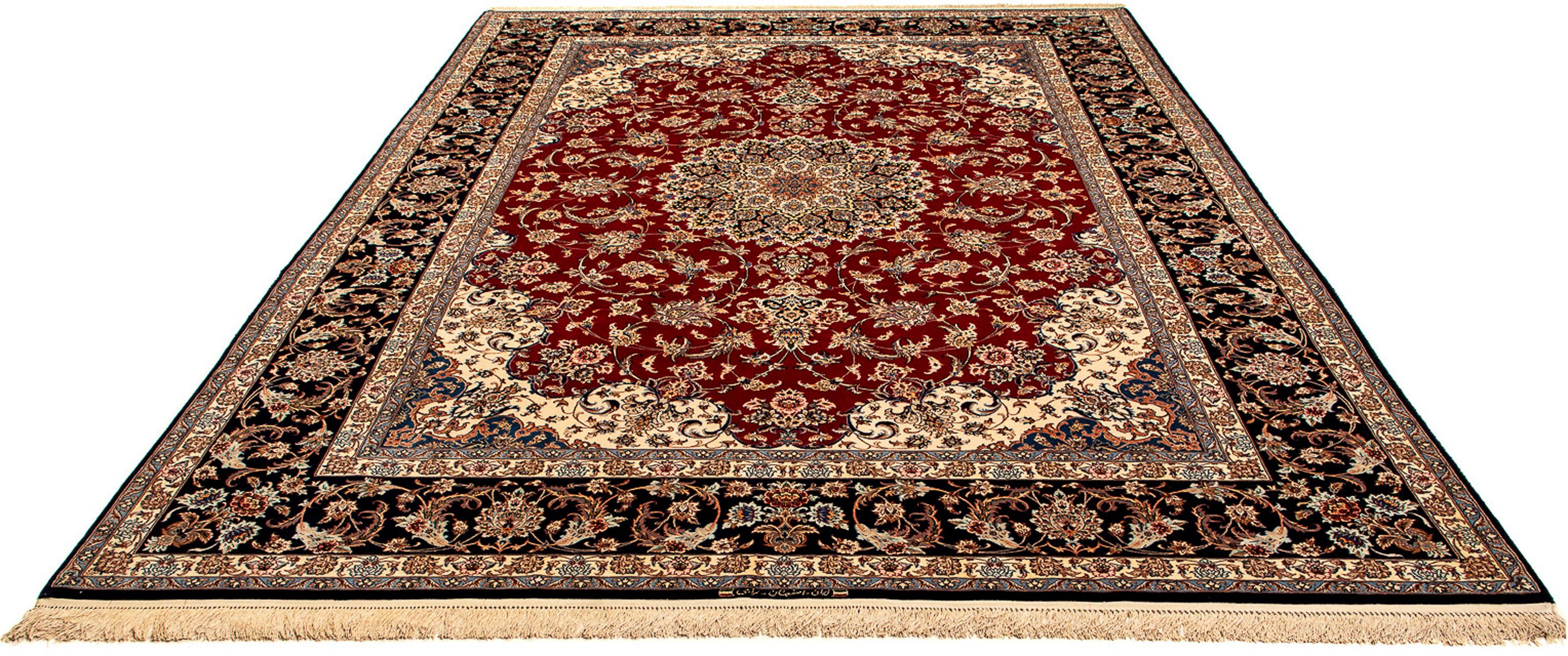 Orientteppich Perser 356 rot, Premium Höhe: 250 morgenland, rechteckig, mm, cm - - - 6 mit Isfahan - Einzelstück Zertifikat x Handgeknüpft, Wohnzimmer