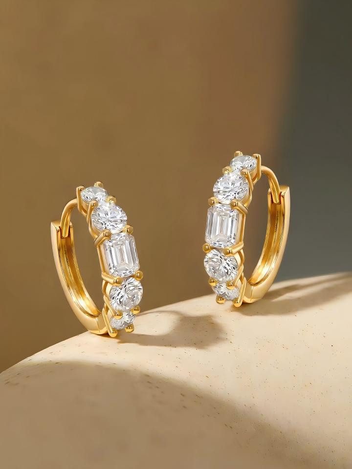 Jumpeak Paar Ohrstecker Diamant Creolen Ohrringe,14K Gelbgold/Weißgold,Geschenk,gold Ohrringe, D/E, VVS/VS,Diamant Ohrringe,Damen Hochzeit,Labor gezüchteter Diamant