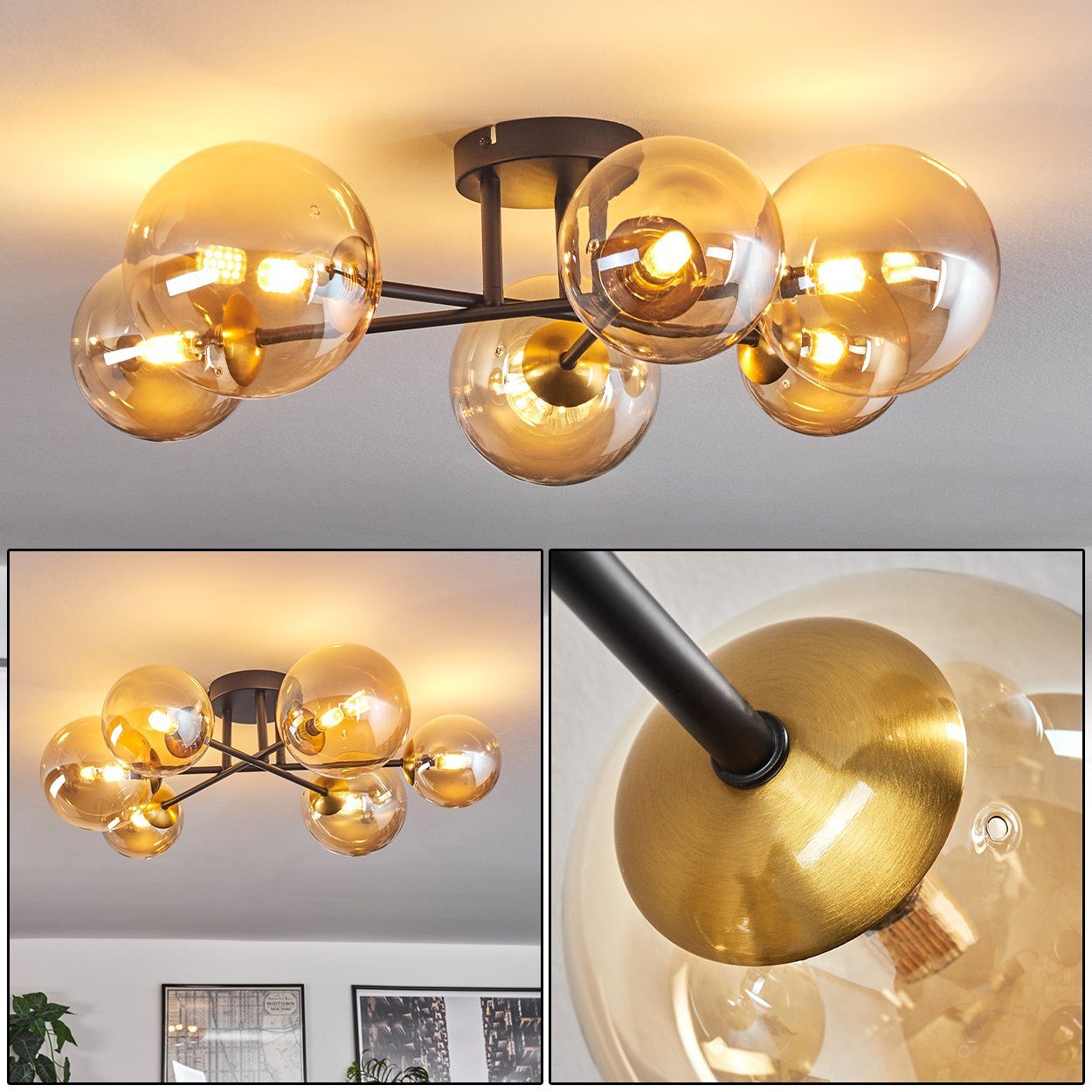 hofstein Deckenleuchte Deckenlampe aus Metall/Glas in günstig online kaufen