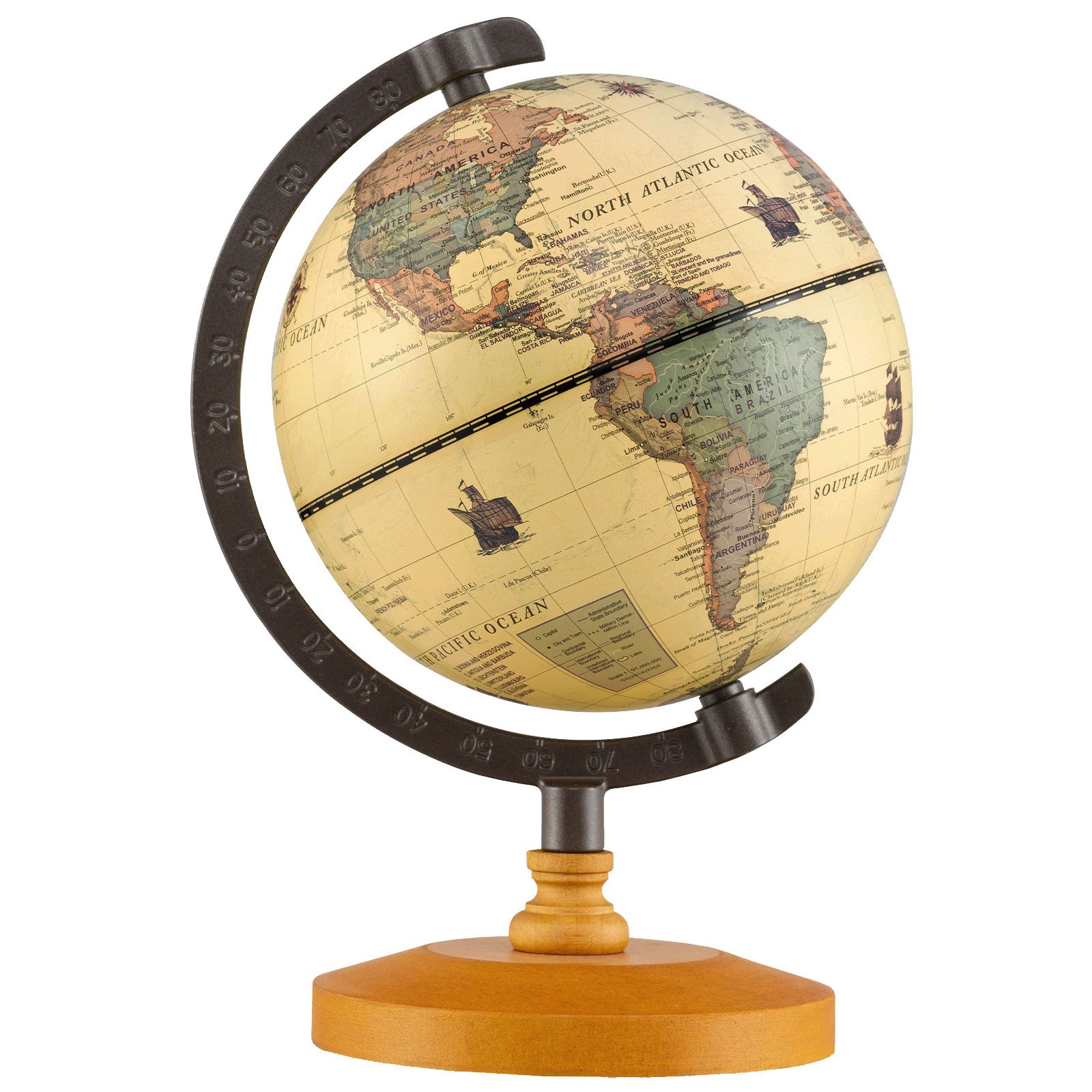 COSTWAY Globus, drehbarer Weltkugel mit Holzständer & Vintage-Farbgebung