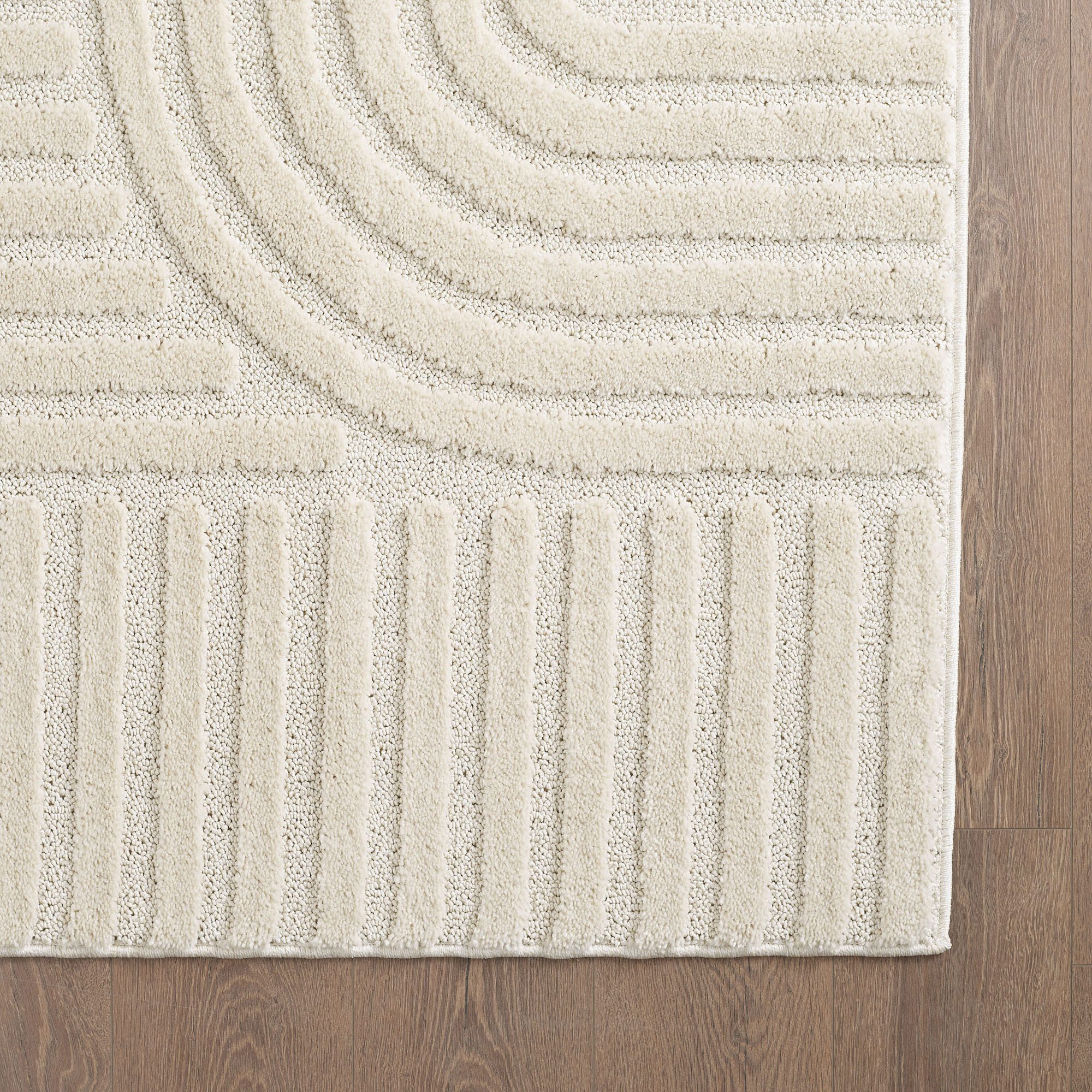 KADIMA DESIGN Teppich RIGI Hoch-Tief 3D-Effekt Wohnzimmer Schlafzimmer Waschbar Boho, Rund, Höhe: 10 mm, Creme, 80x80 cm, Wohnzimmerteppich Strapazierfähig Wasc – Bild 4 von 5